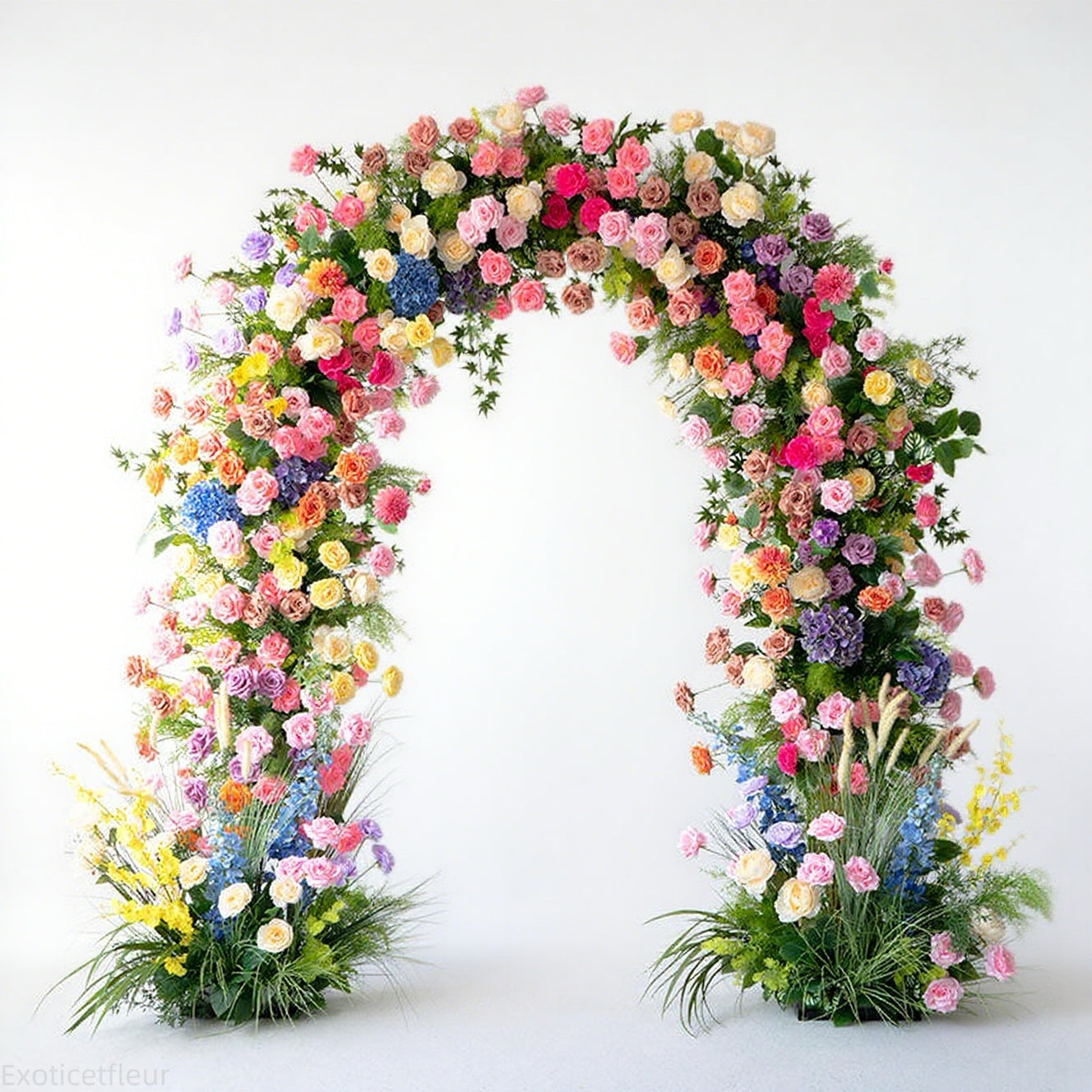 Silk Rose Flower Arch with Stand: 8ft Wedding Backdrop Decor