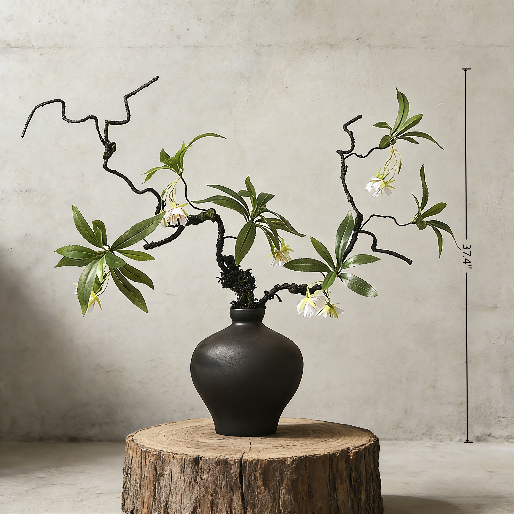 Artificial Floral Art With Natural Wood Branch Arrangement In Ceramic Vase. Zen Decor for Home & Office, Indoor Plant Gift