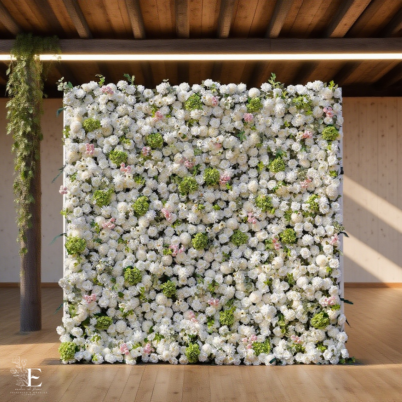 3D White Silk Flower Wall Backdrop: Wedding Event Decoration (8x8ft)