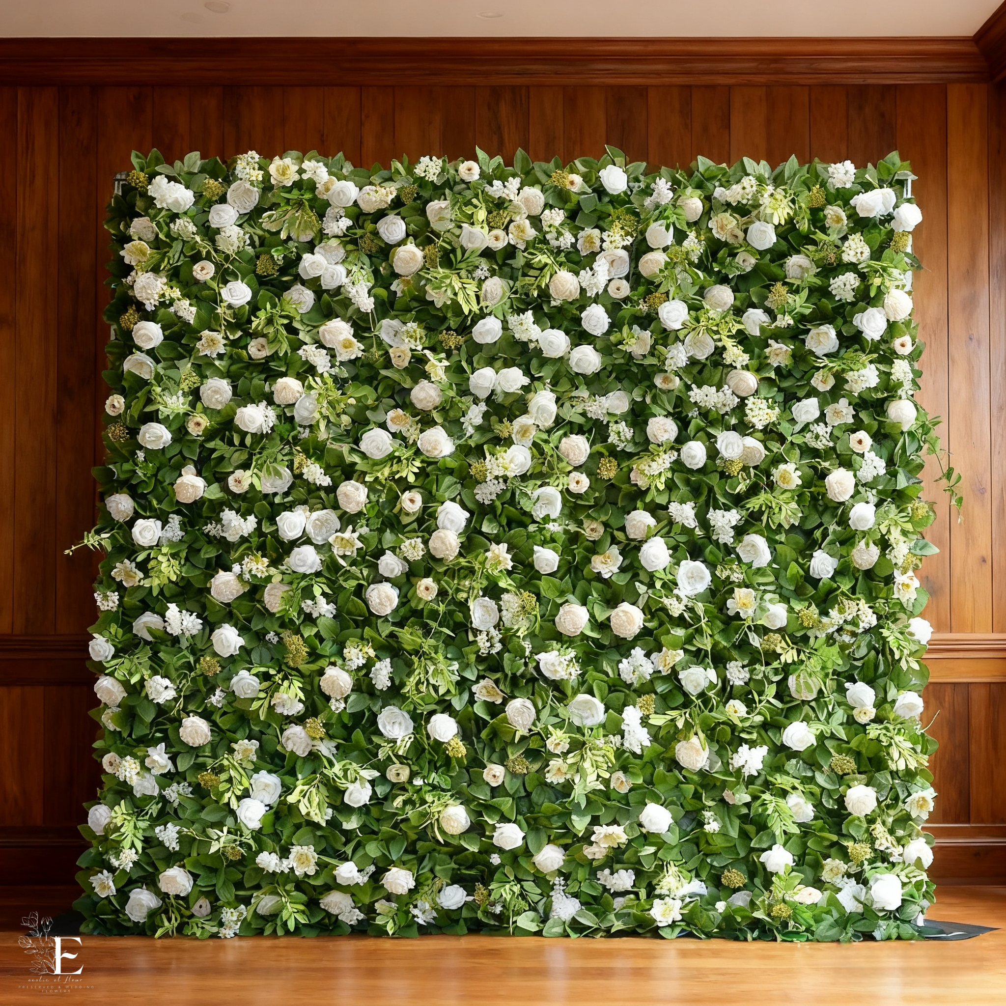 5D Grass With White Flower Wall Backdrop: 8x8ft Holiday, Event And Commercial Store Decoration