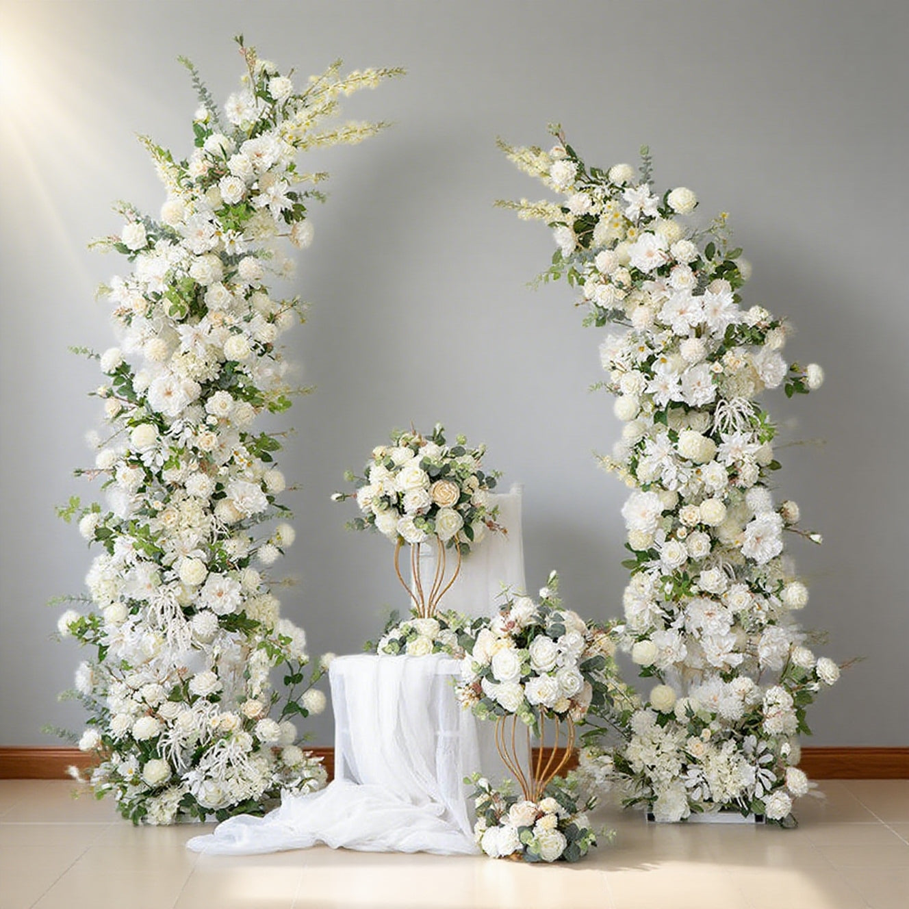 Handmade White Silk Rose Flower Arch: Wedding & Event Decor (7.5ft x 6.2ft)