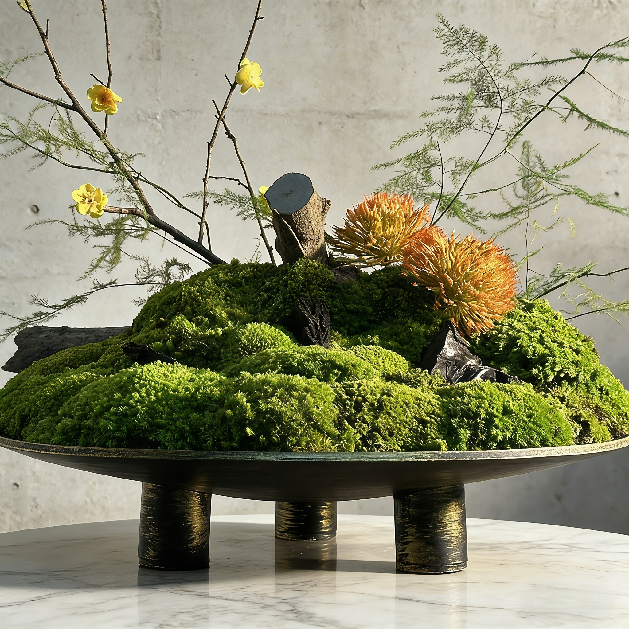 Exclusive Handmade Bonsai Art With Natural Branch, Come With Copper Base Vase