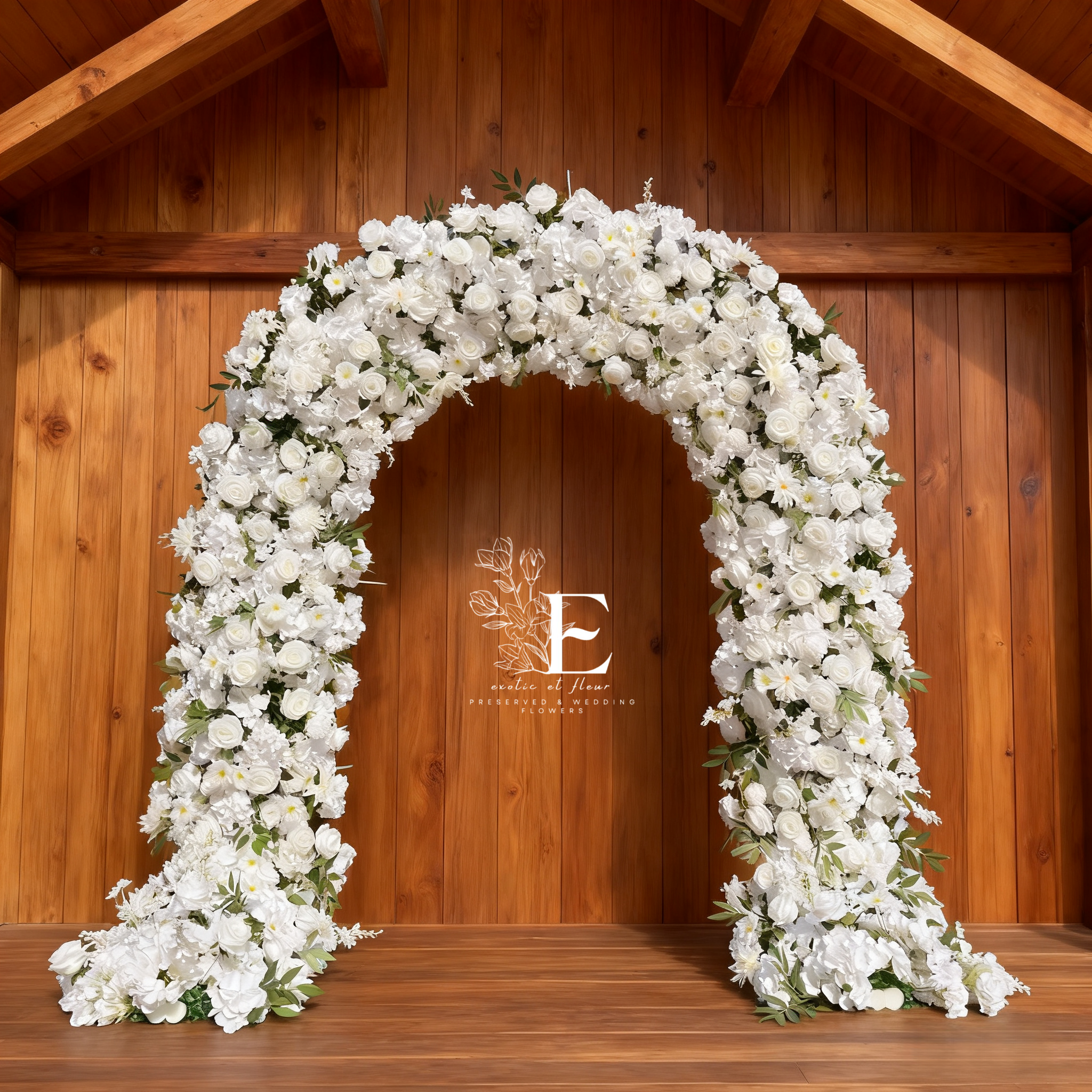 White Rose Flower Arch: 8ft Wedding Backdrop with Stand