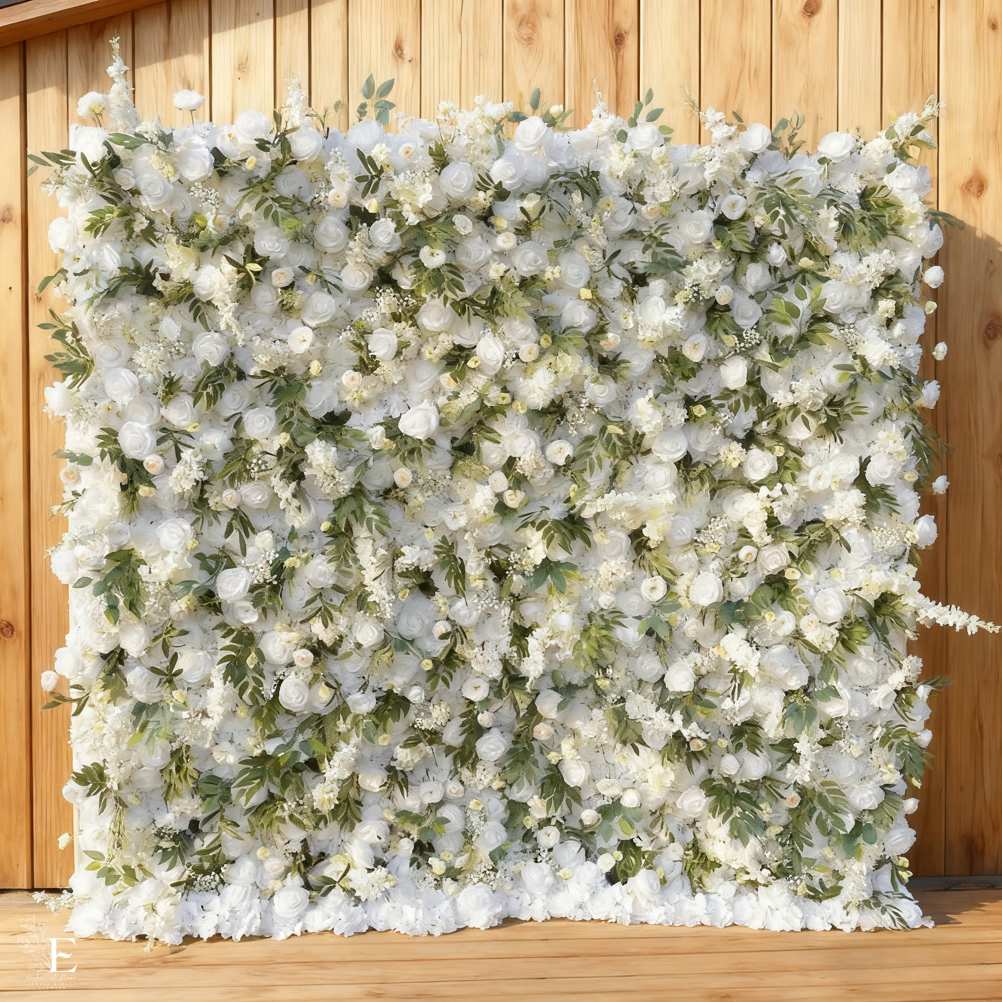 3D White And Green Artificial Plant Silk Flower Wall Backdrop: Wedding Event Decoration (8x8ft)