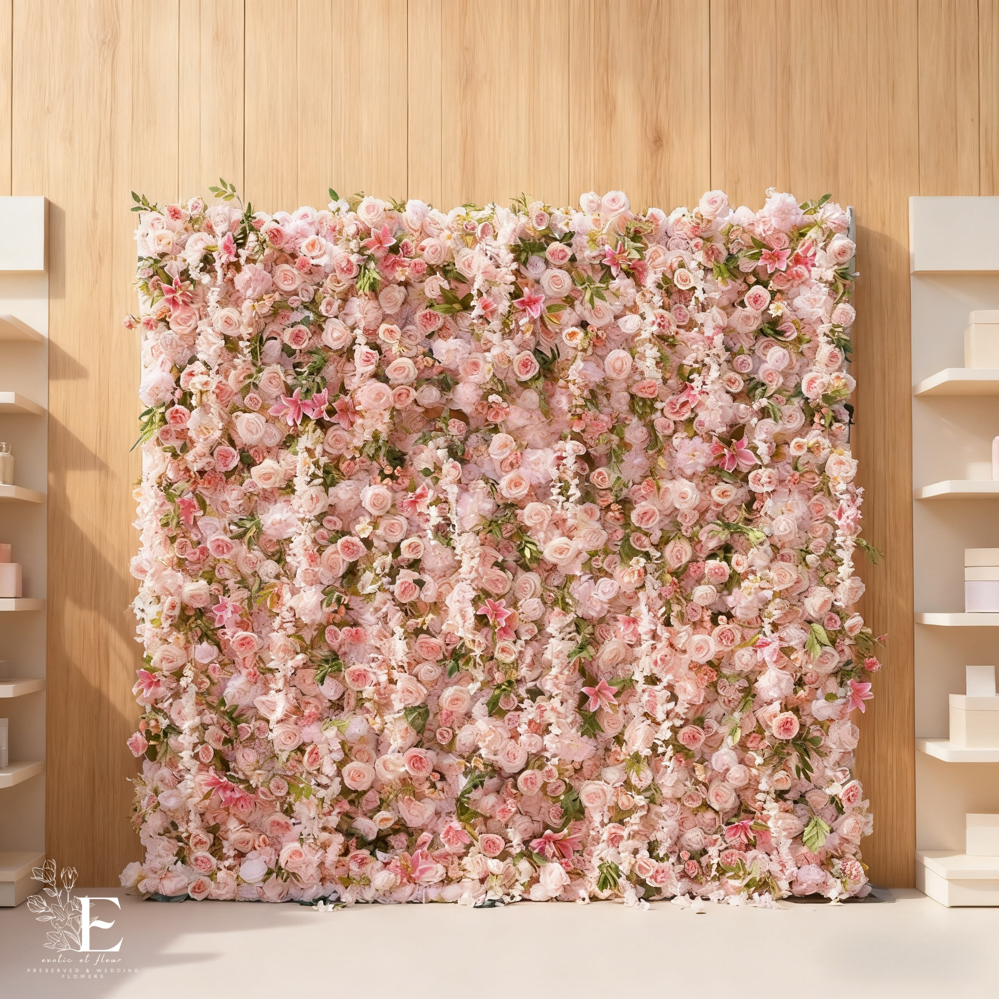 Pink Silk Flower Wall Backdrop: 3D Wedding Decor 8x8 ft (2.4m*2.4m)