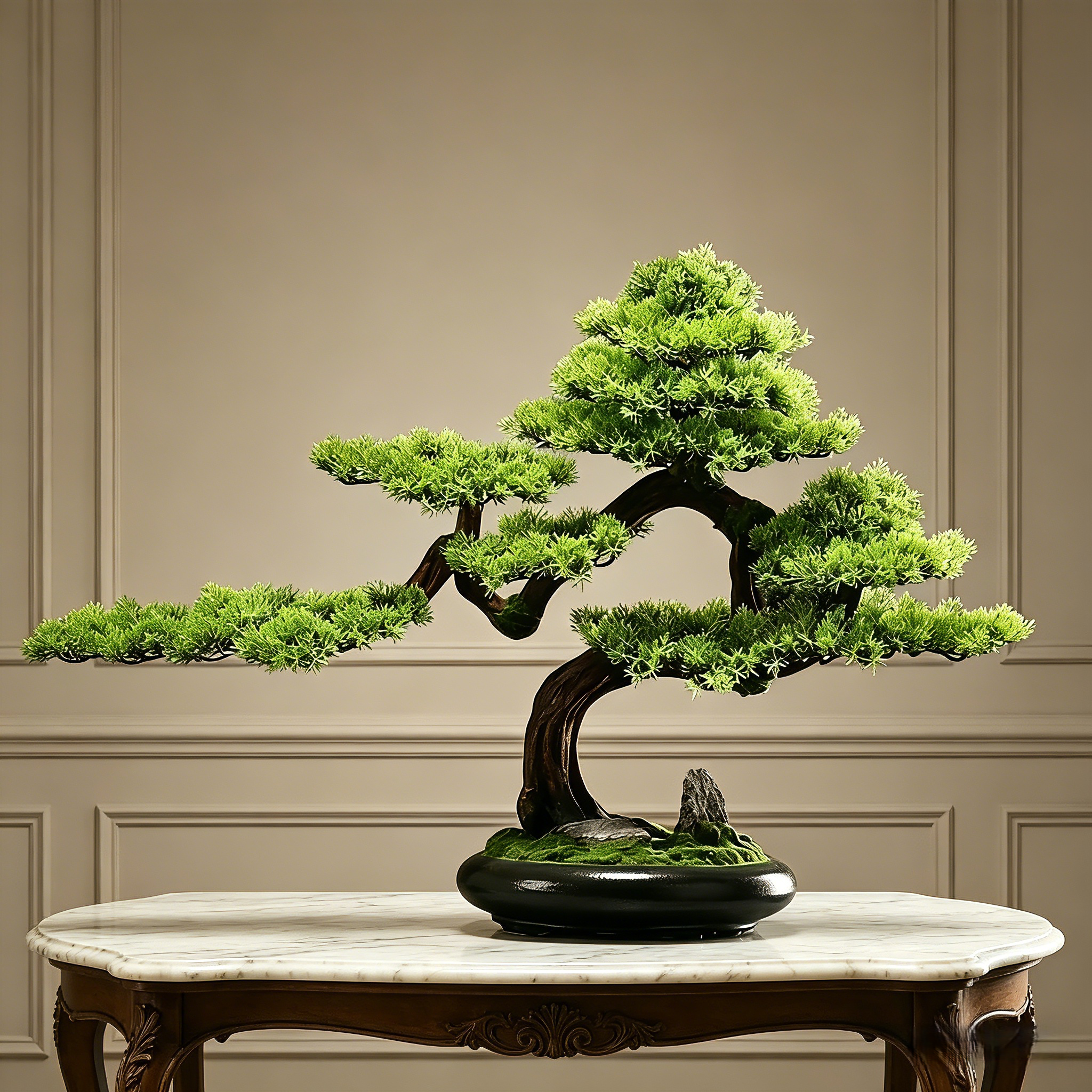 Large New Asian-Style Zen Bonsai, Real Wood S-Curve Trunk with High-Fidelity Pine, Sculptural Japandi Centerpiece, Wabi-Sabi Desk Decor