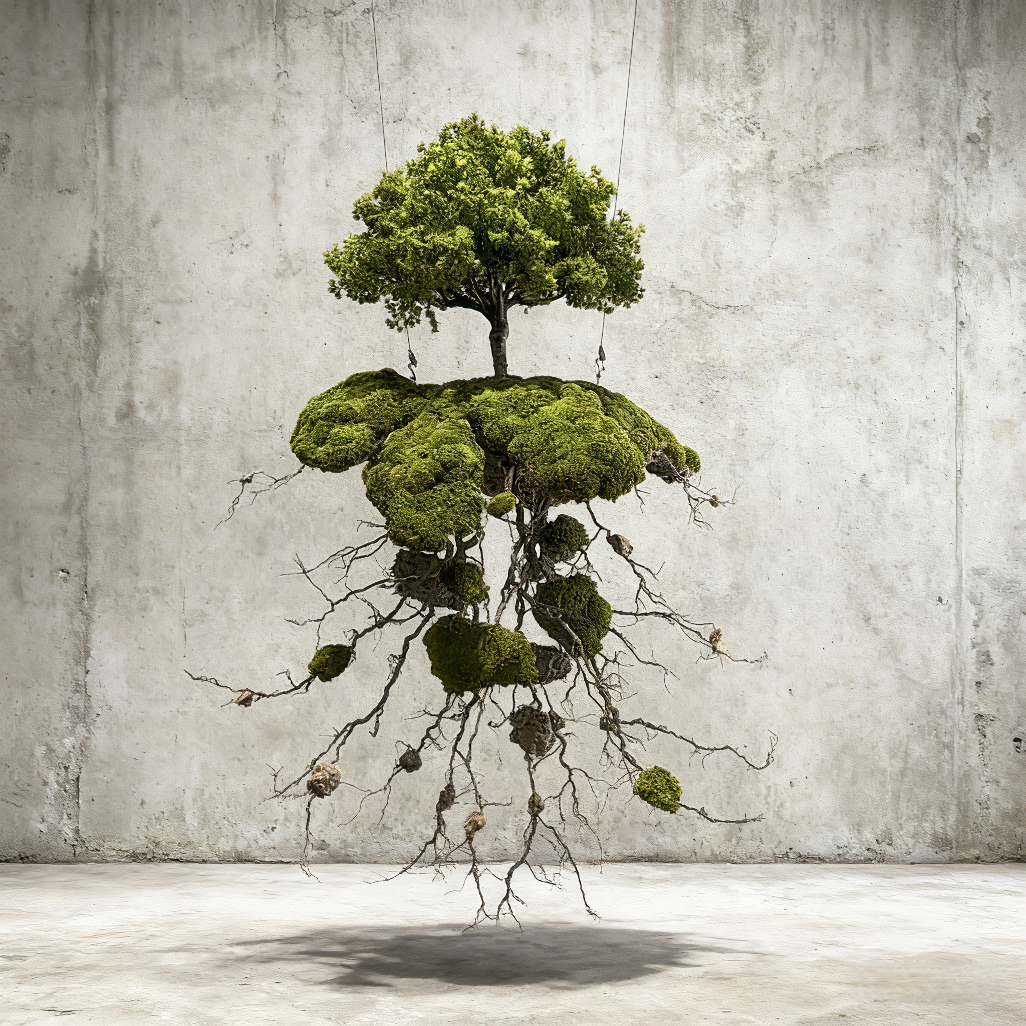 Handmade Bonsai Sky Tree Art With Floating Design: Moss & Preserved Flowers