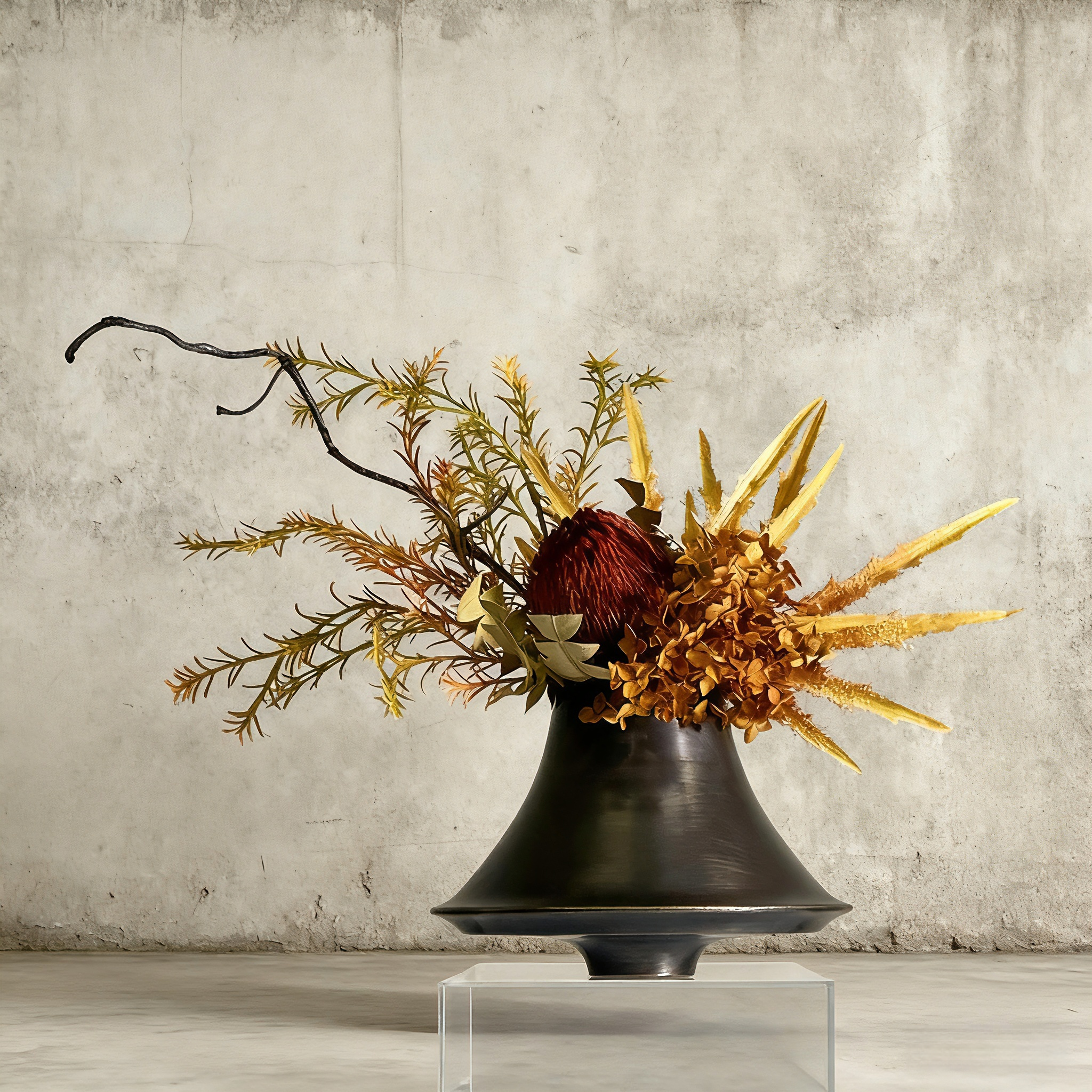 Creative Wabi-Sabi Style Artificial Flower Ornaments With Copper Vase: Handmade Floral Ornaments For Home