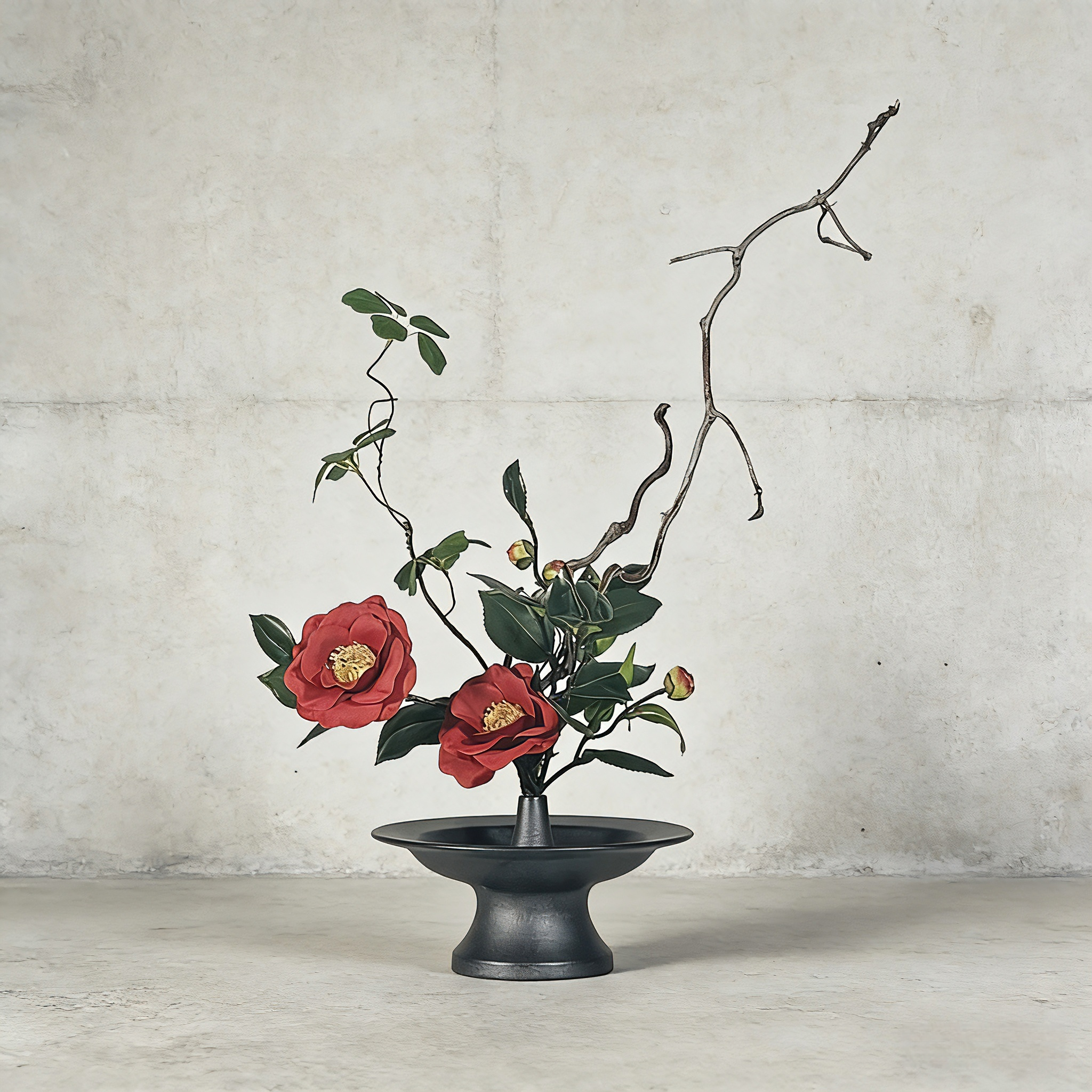 Handmade Modern Floral Art(55cm*40cm) With Natural Wood And Design Ceramic Vase