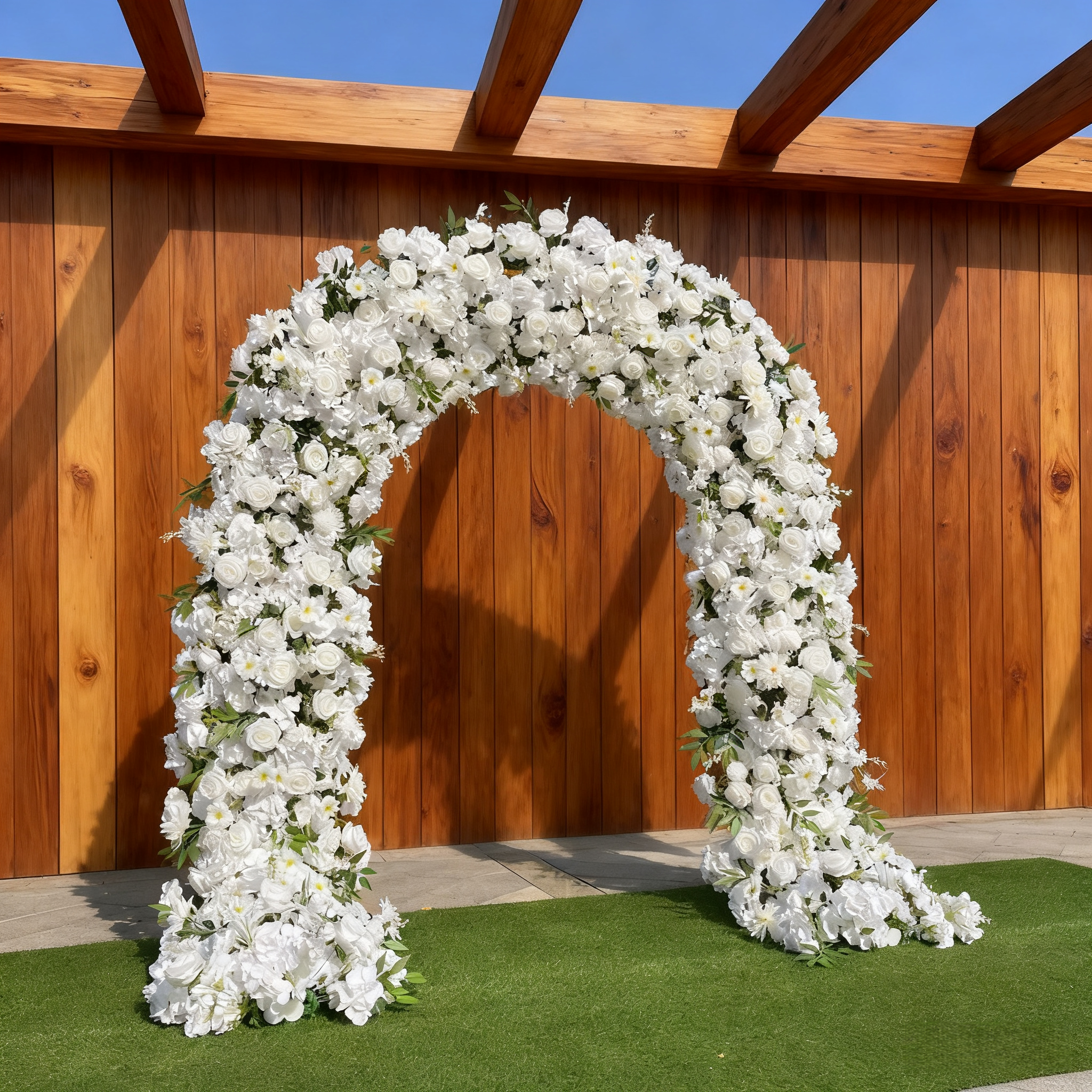 White Rose Flower Arch: 8ft Wedding Backdrop with Stand