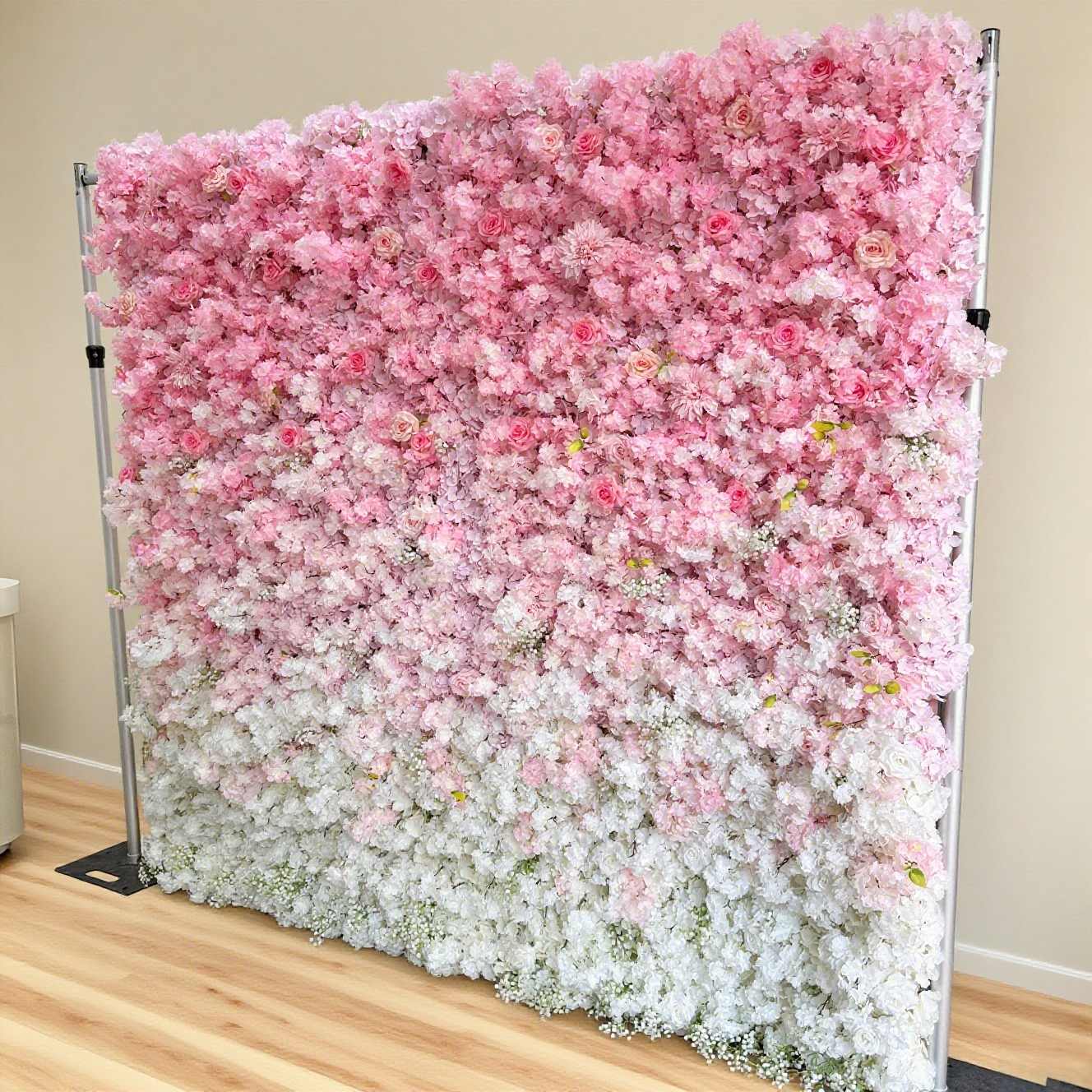 3D Pink & White Silk Flower Wall Backdrop: Wedding Event Decor (8x8ft)
