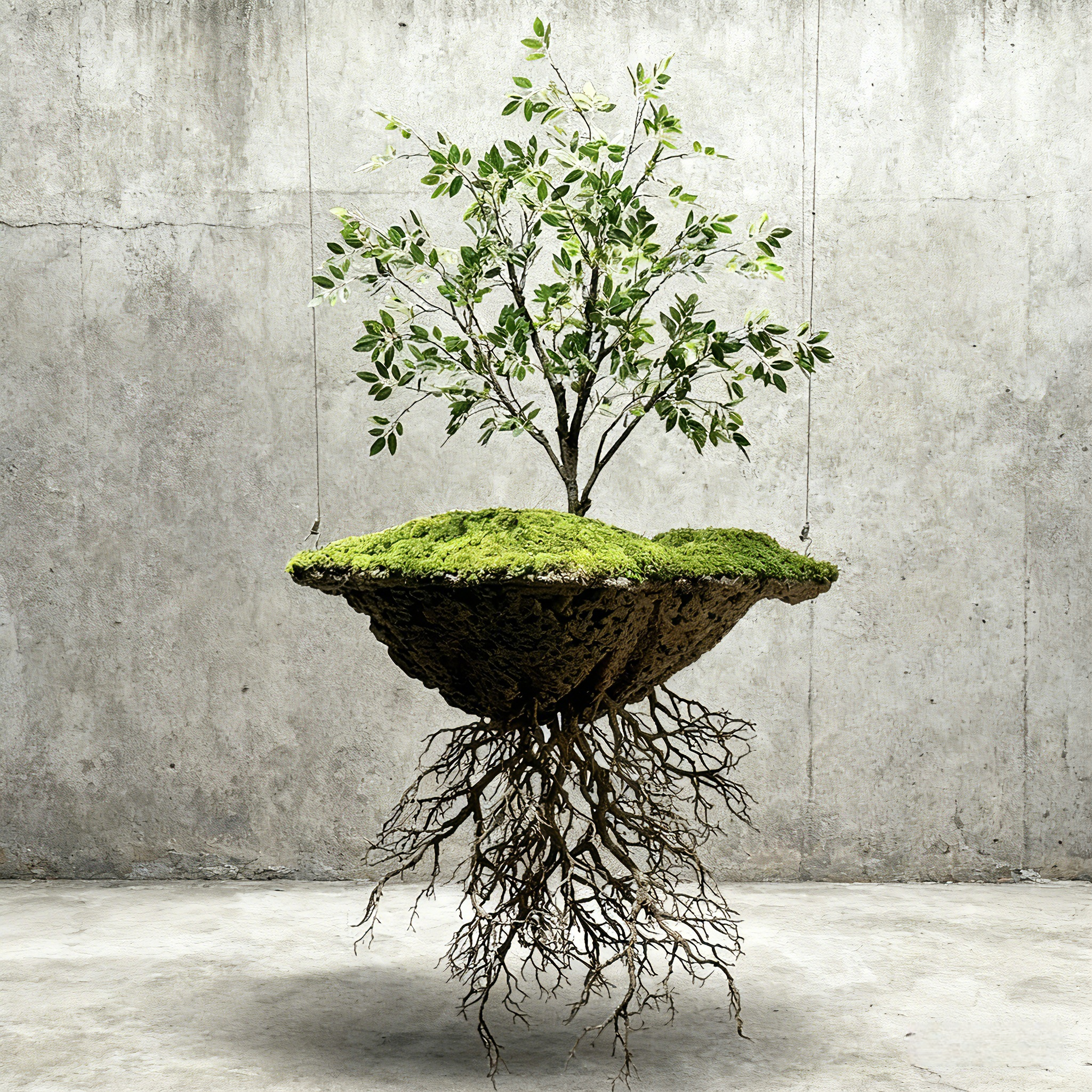 Handmade Bonsai Sky Tree Art With Floating Design: Moss & Preserved Flowers