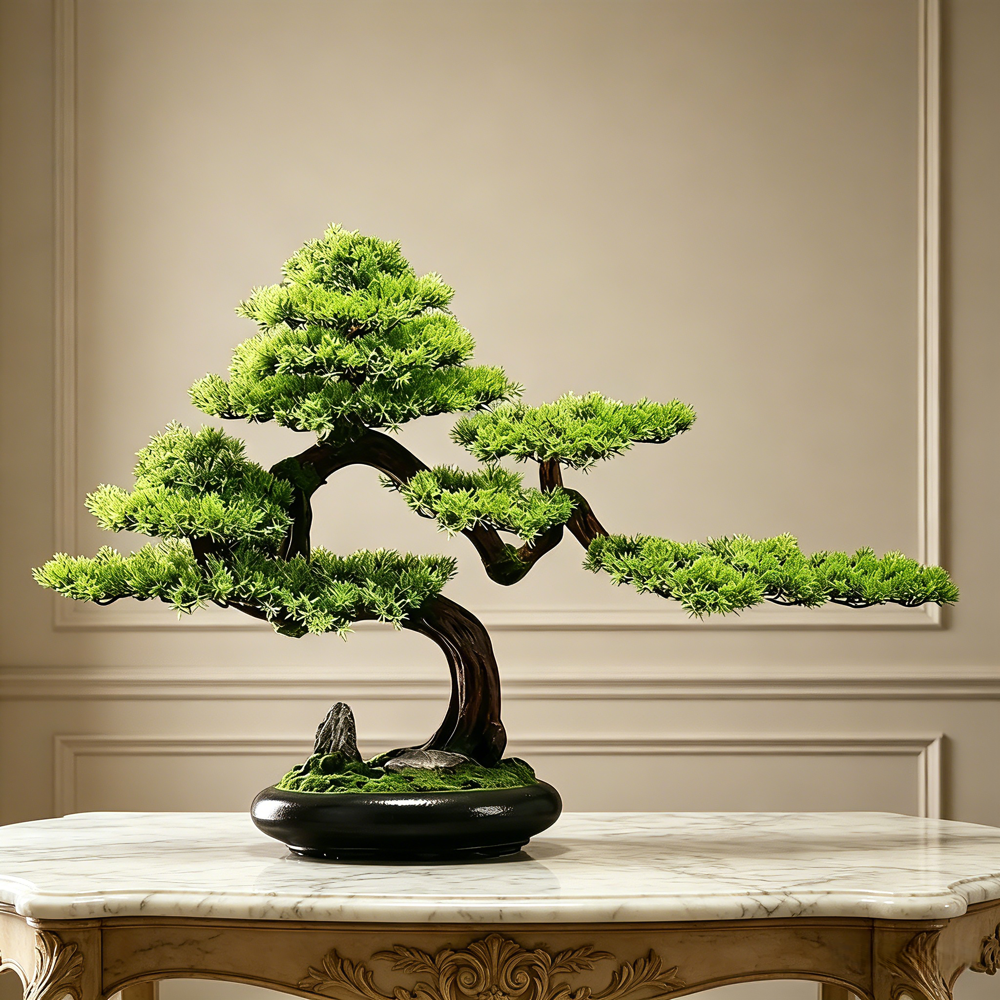 Large New Asian-Style Zen Bonsai, Real Wood S-Curve Trunk with High-Fidelity Pine, Sculptural Japandi Centerpiece, Wabi-Sabi Desk Decor