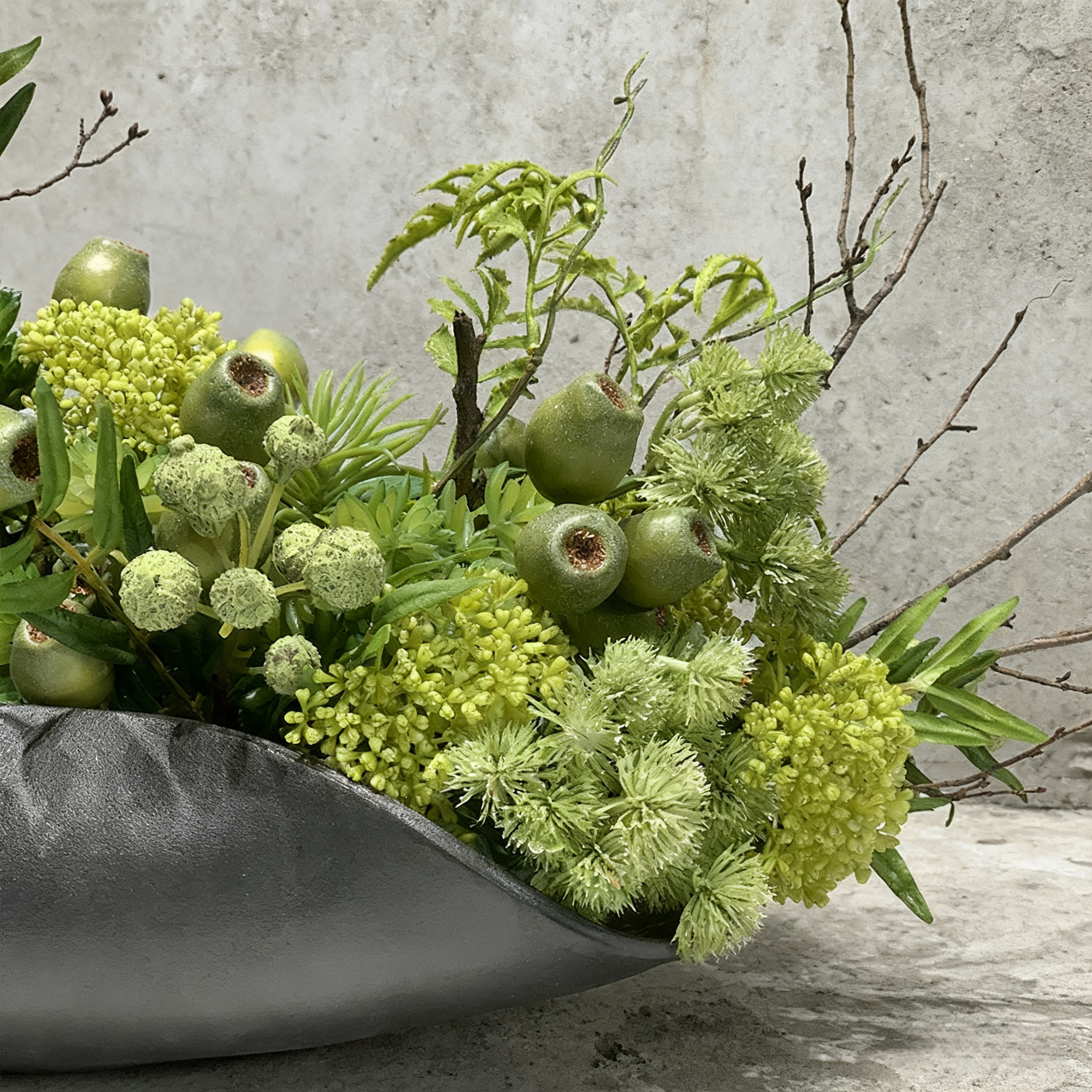 Wabi-Sabi Faux Floral Arrangement: Handmade Ceramic Vase Ornament