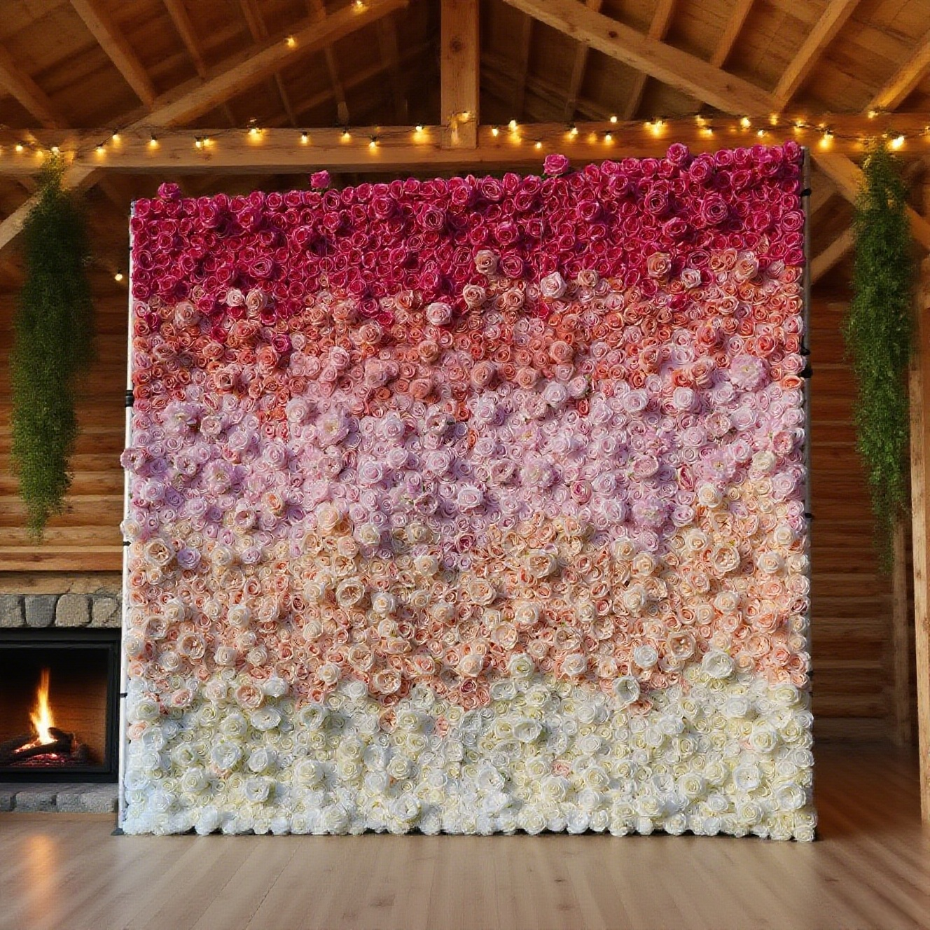 3D Red & Pink Artificial Flower Wall Backdrop: 8x8ft Silk Wedding Decor