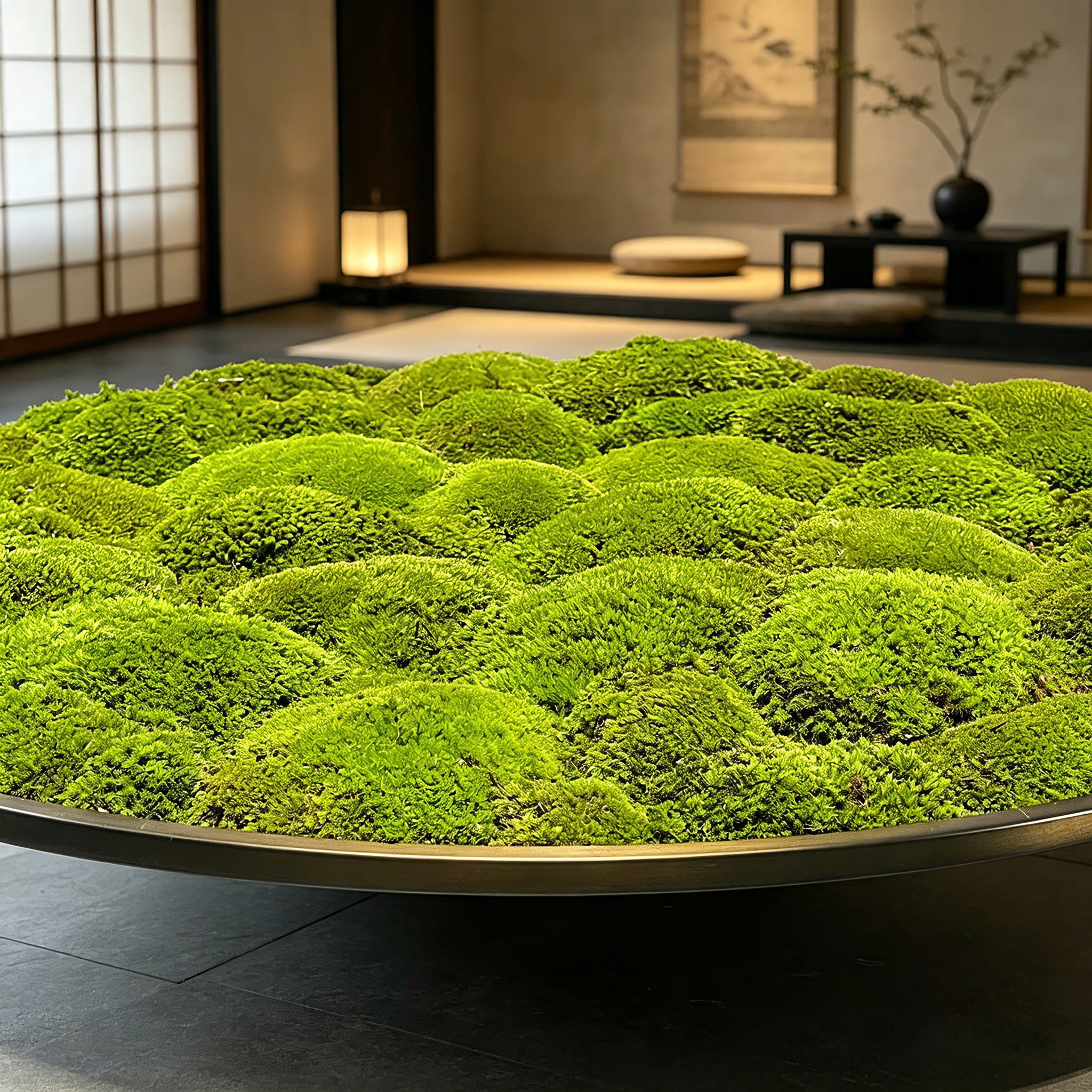 Large Solid Copper Wabi-Sabi Centerpiece Collection, 16"-24" Heavyweight Moss Bowl & Zen Bonsai Landscape, Luxury Heirloom Home Decor