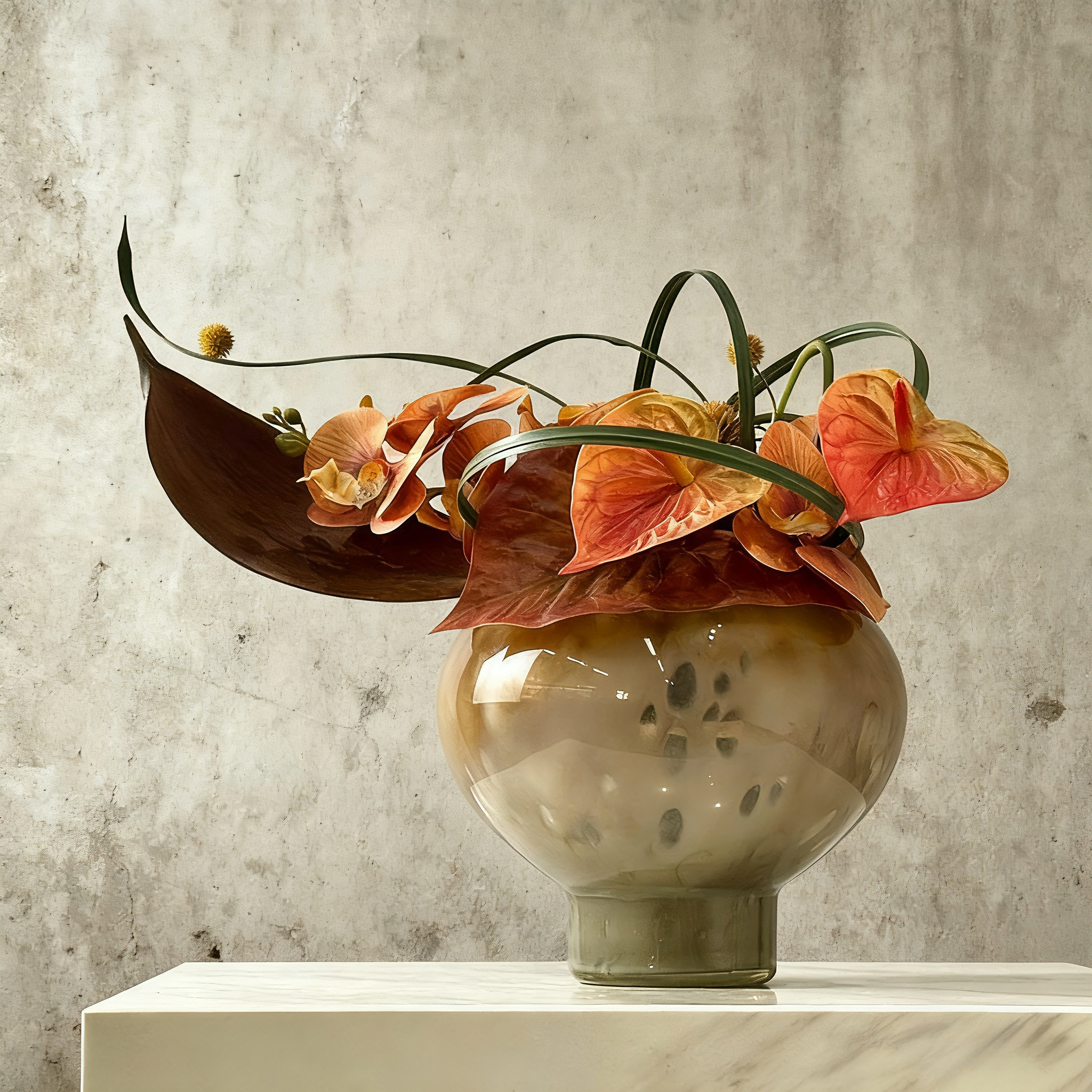 Creative Vintage Style Artificial Flower Ornaments With Glass Vase: Handmade Floral Ornaments For Home