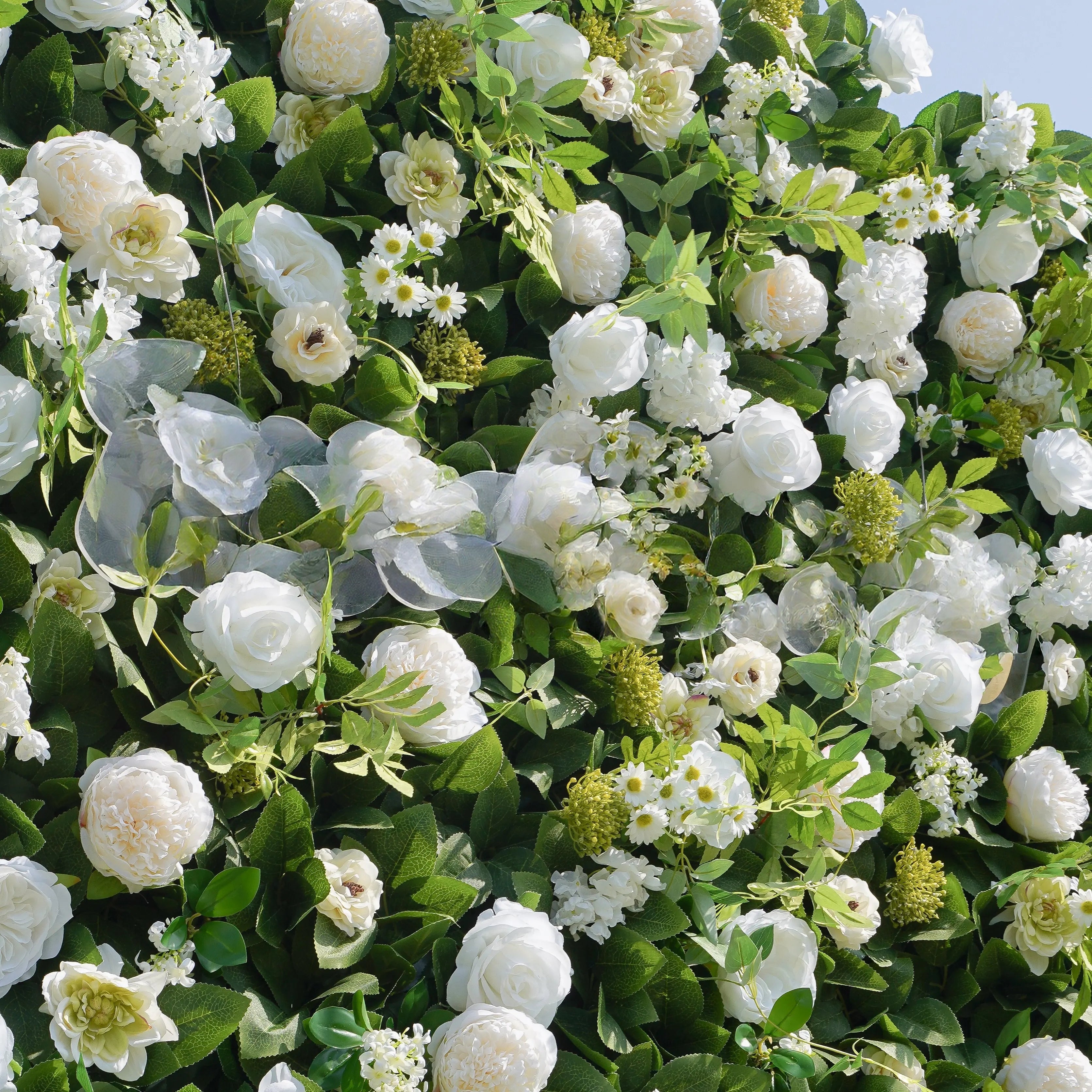 5D Grass With White Flower Wall Backdrop: 8x8ft Holiday, Event And Commercial Store Decoration