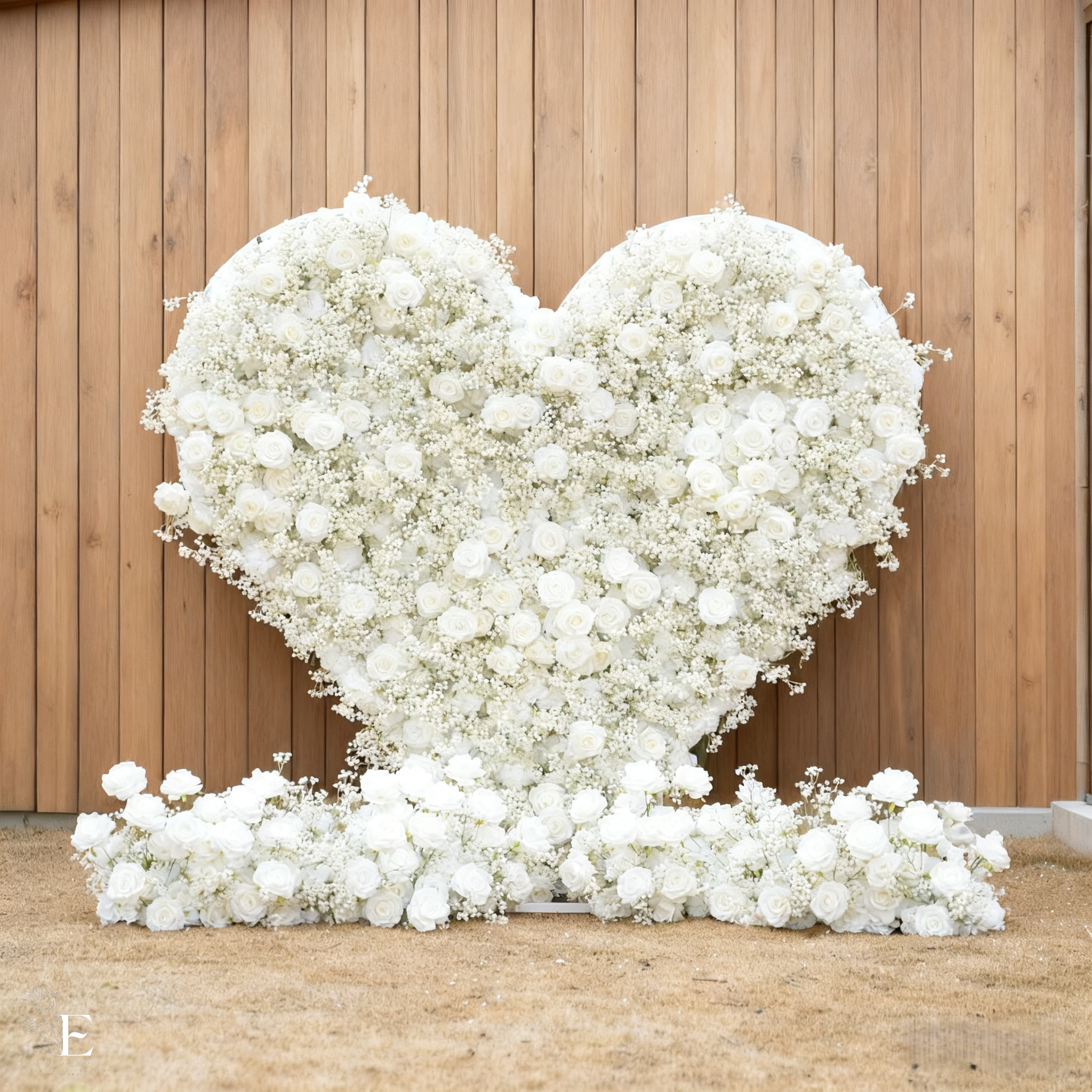 White Silk Flower Heart-Shaped Wall: Heart-Shaped Wedding Backdrop With Stand And Flooring Garlands 6.5ft/8ft(2m/2.4m)
