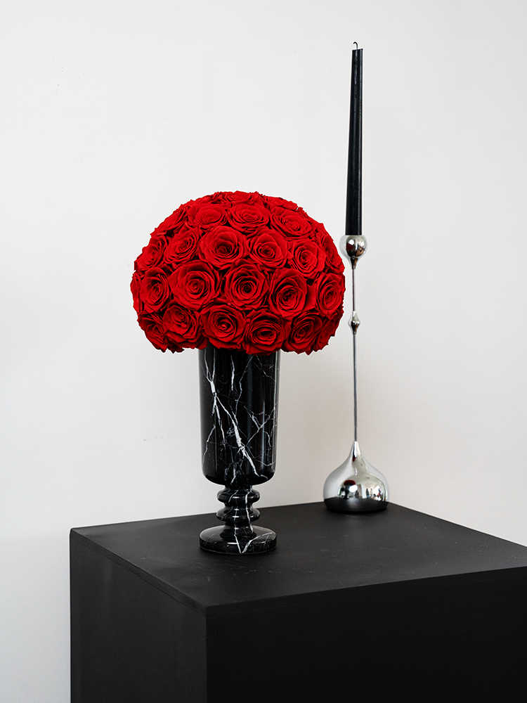 Preserved Red Rose in Marble Vase: Handmade Floral Decor