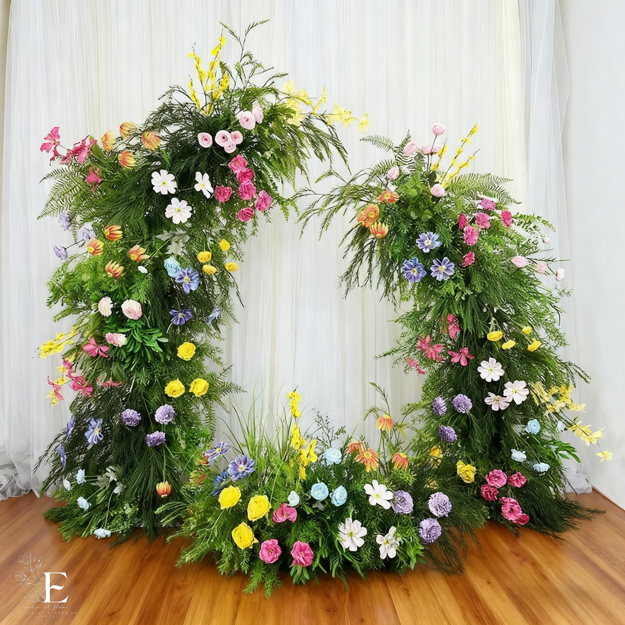 Handmade Green Plant And Multi-color Flower Arch With Stand: Christmas & Event Decor (7.5ft x 7ft)