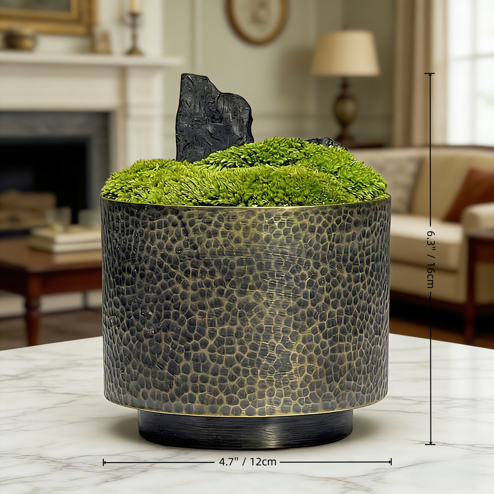 Preserved Moss Bonsai with Copper Vase: Zen Home Decor(12cm)