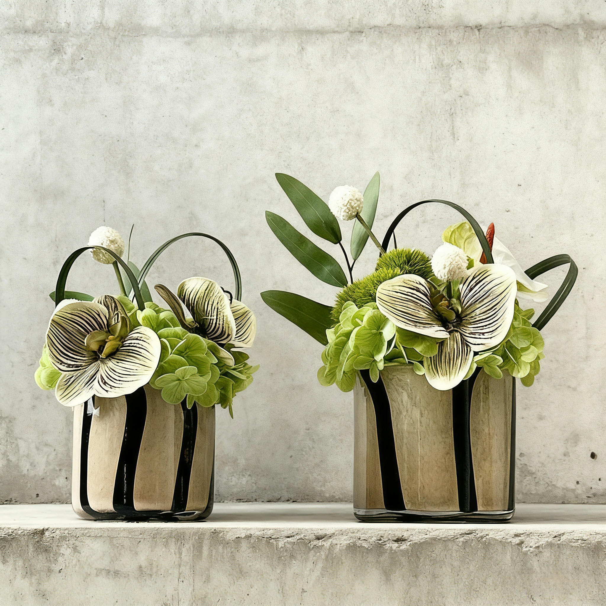Handmade Silk Floral Arrangement(26cm*25cm): Modern Orchid in Glass Vase