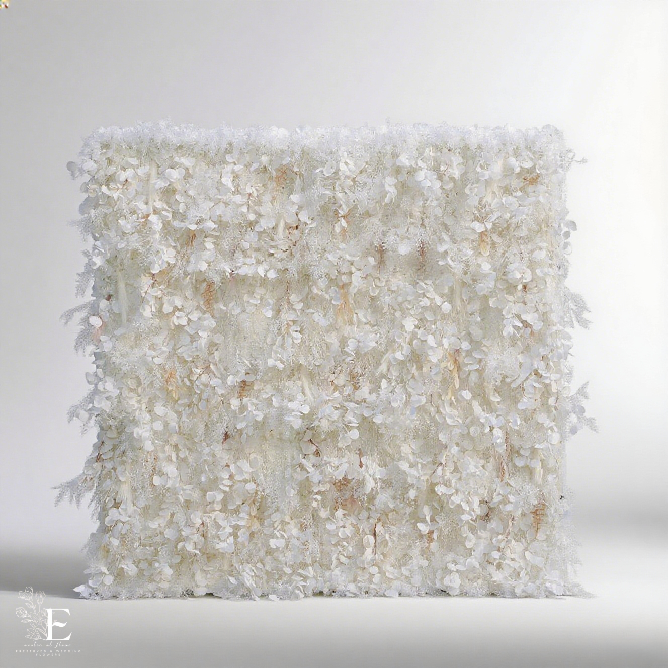 3D White Silk Flower Wall Backdrop: Wedding Event Decoration 8x8ft