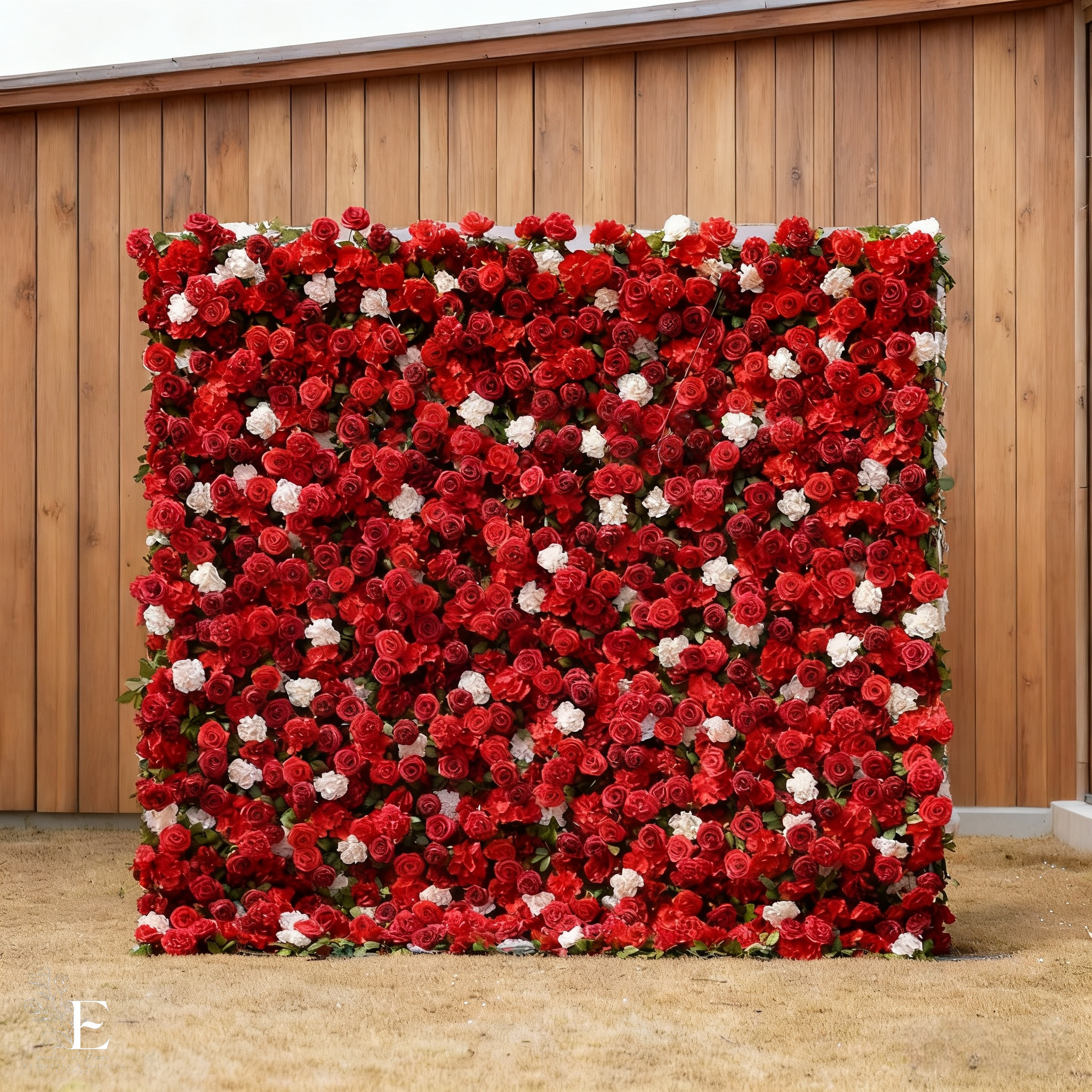 5D Red & White Silk Flower Wall Backdrop: 8x8ft Wedding, Party And Event Decor