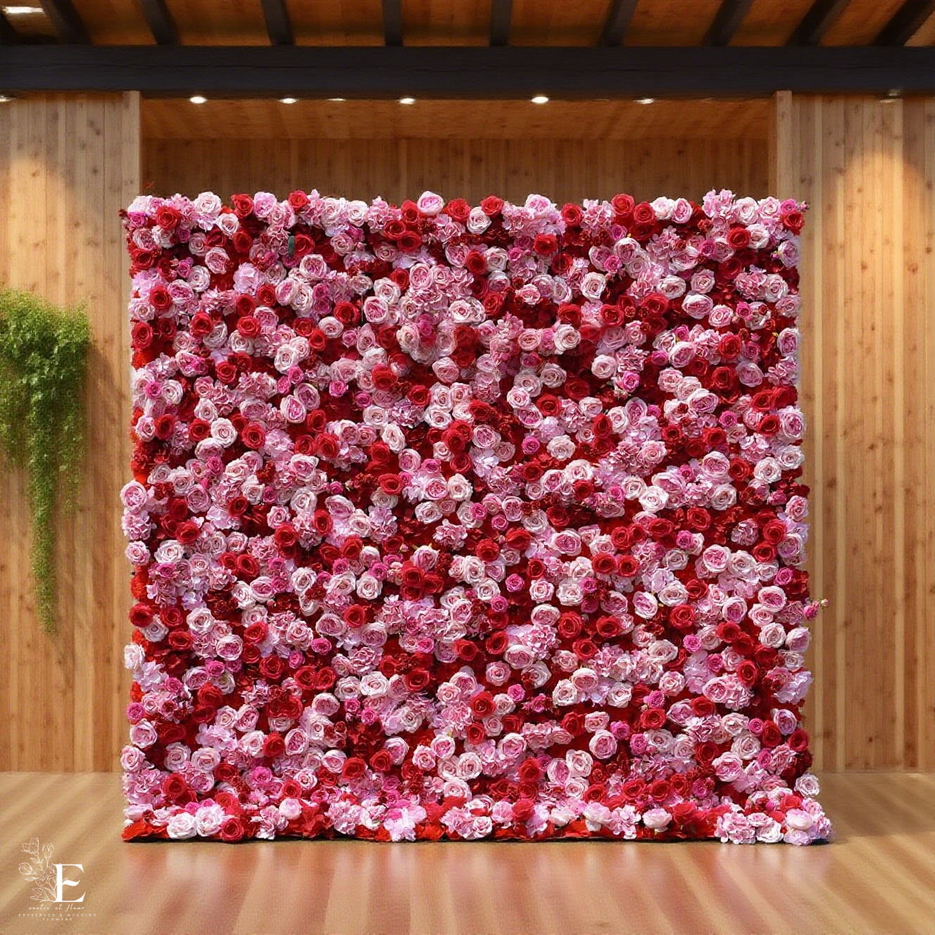 3D Red & Pink Artificial Flower Wall Backdrop: 8x8ft Silk Wedding And Event Decoration