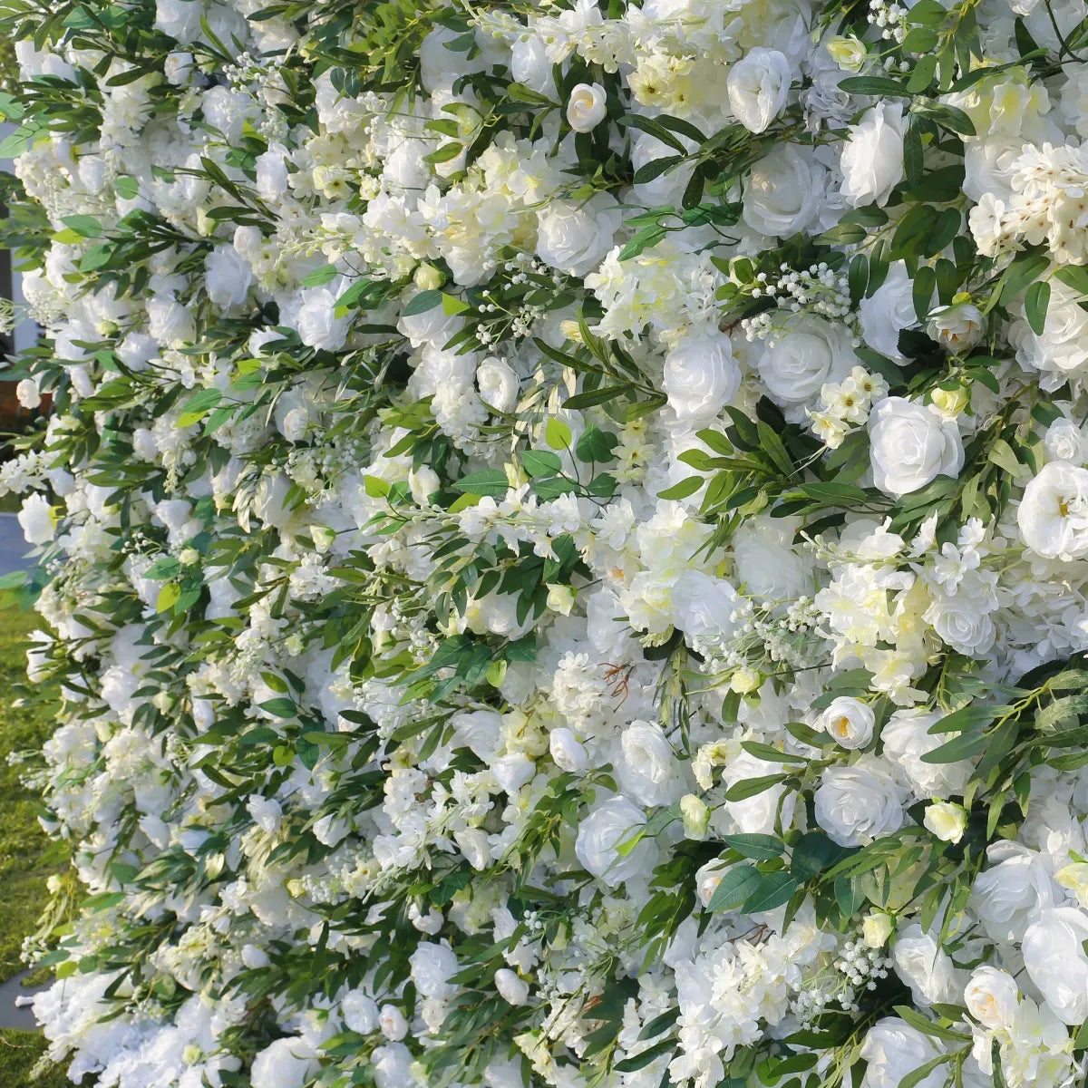 3D White And Green Artificial Plant Silk Flower Wall Backdrop: Wedding Event Decoration (8x8ft)