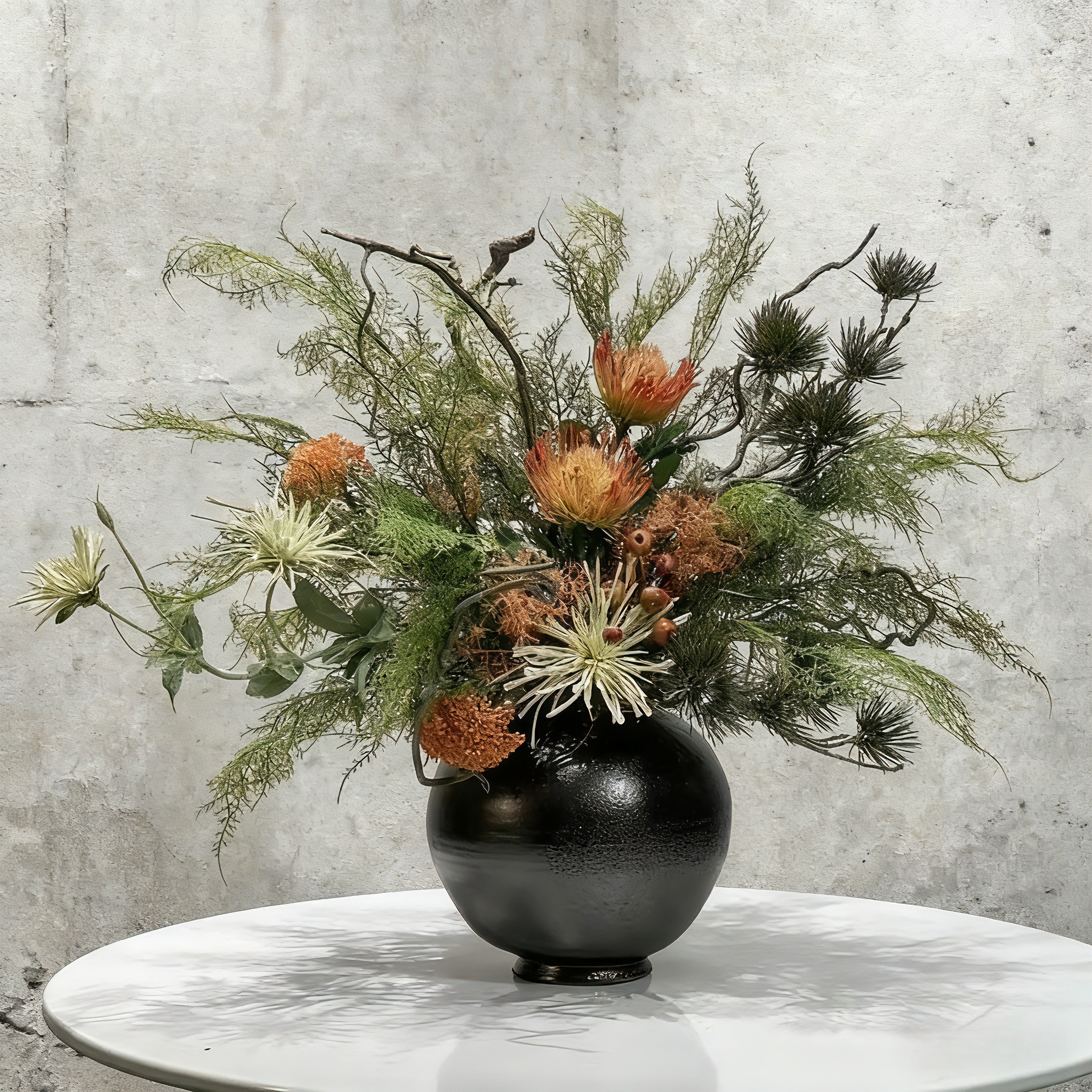 Wabi-Sabi Floral Arrangement: Handmade Faux Greenery with Ceramic Vase