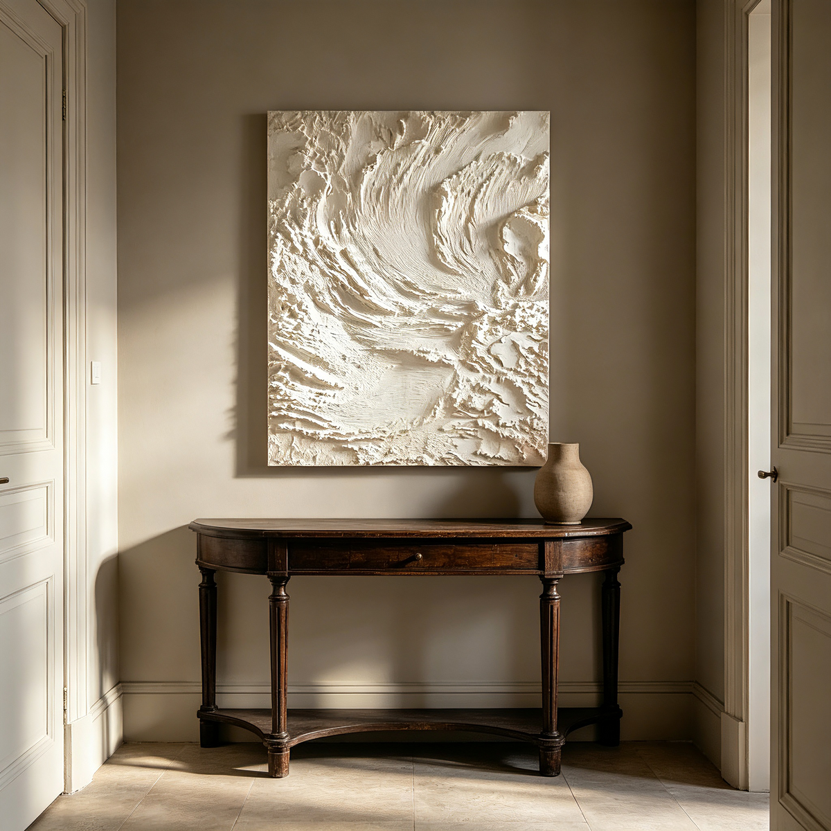 Sculptural Bas Relief Wall Art, Carved Plaster Canvas Painting, White Wabi Sabi Textured Art, Large Organic Modern Living Room Decor