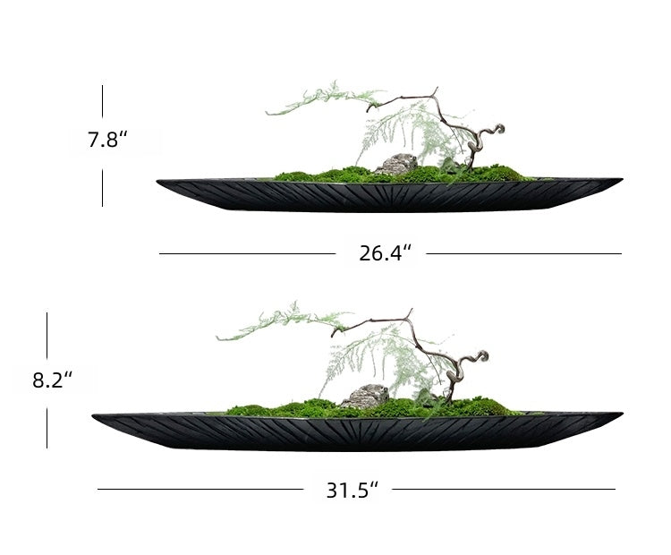 Moss & Wood Boat Bonsai Ornament: Handmade Wabi-Sabi Decor (31.5'')