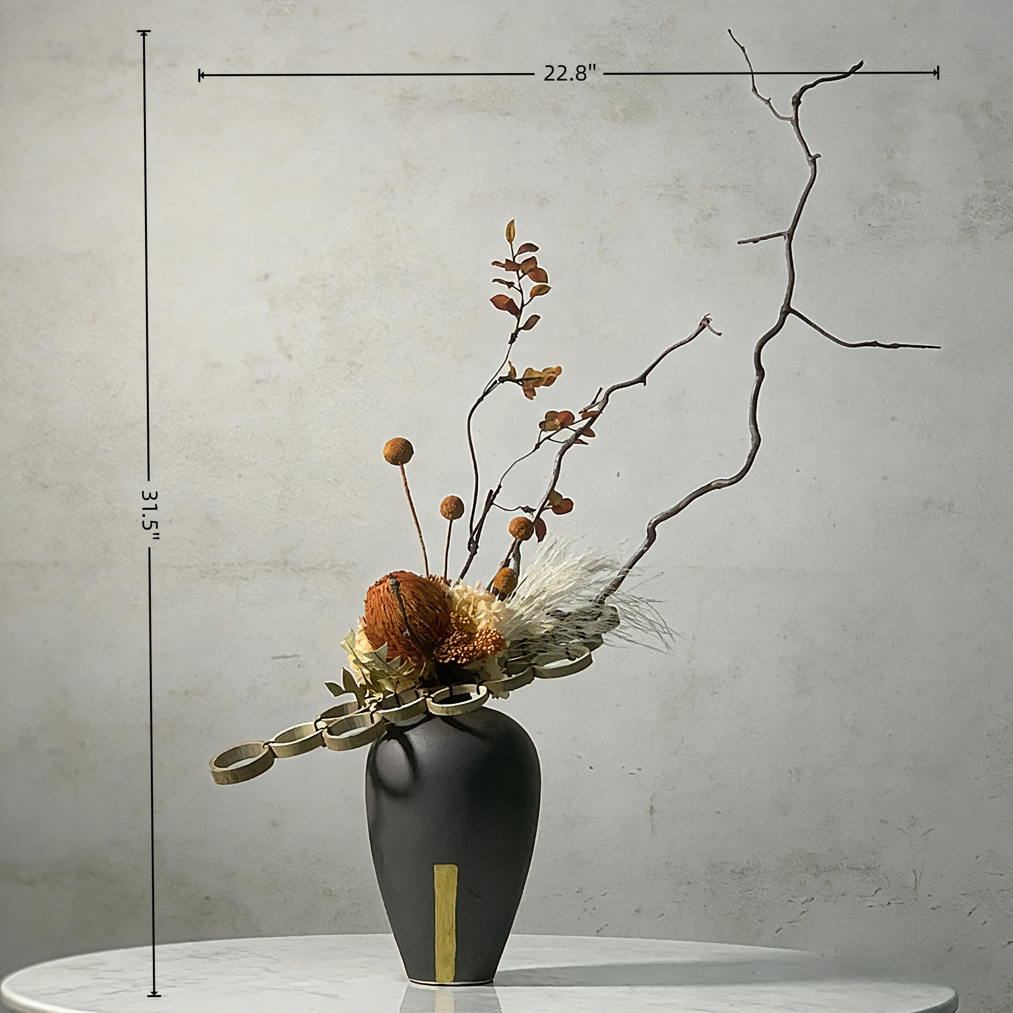 Handmade Wabi-Sabi Faux Floral With Preserved Branch Arrangement with Ceramic Vase