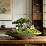 Large Solid Copper Wabi-Sabi Centerpiece Collection, 16"-24" Heavyweight Moss Bowl & Zen Bonsai Landscape, Luxury Heirloom Home Decor