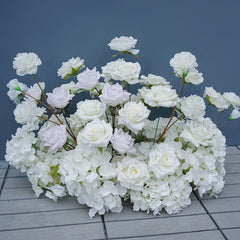 A8147 White Rose Hydrangea Floral Arrangement Sofa Table Runner Floor Flower