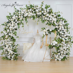 A8111 White Rose With Green Wedding Round Arch Decor Floral Arrangement