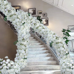 A8147 White Rose Hydrangea Floral Arrangement Sofa Table Runner Floor Flower