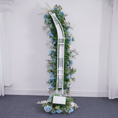 A8858 White Rose Blue Hydrangea Horn Arch Decor Wedding Backdrop Floor Flower Props