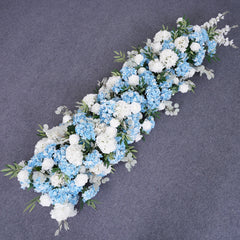 A8858 White Rose Blue Hydrangea Horn Arch Decor Wedding Backdrop Floor Flower Props