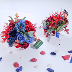 A8637 Red Blue Series Greenery Bridal Bouquet Wedding Floral