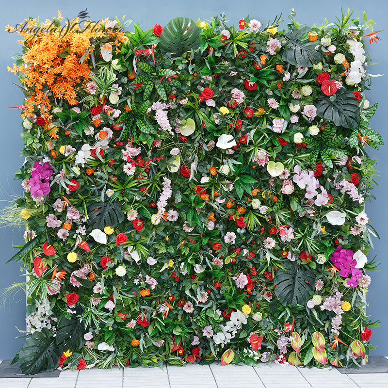 A7861 Mori Green Plants Leaf Colorful Flower Rolling Up Cloth Fabric Flower Wall