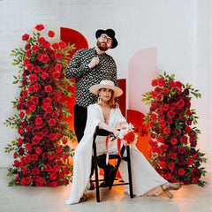 A7764 5D Red Rose Wedding Background Arch KT Board Decorative Flower Row