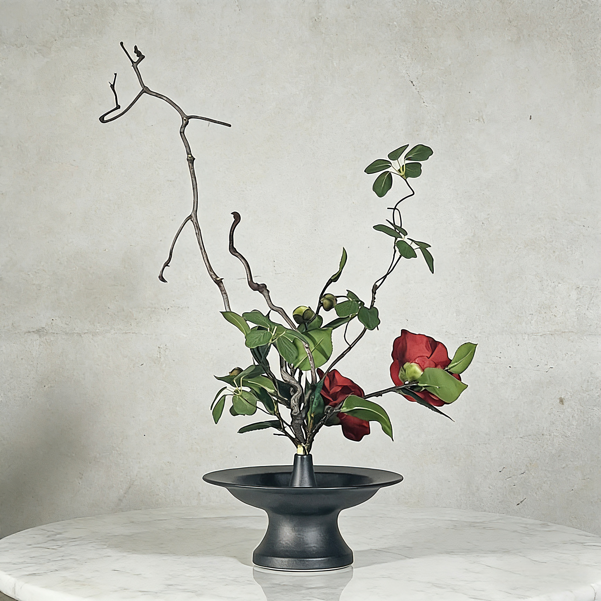 Handmade Modern Floral Art With Natural Wood And Design Ceramic Vase