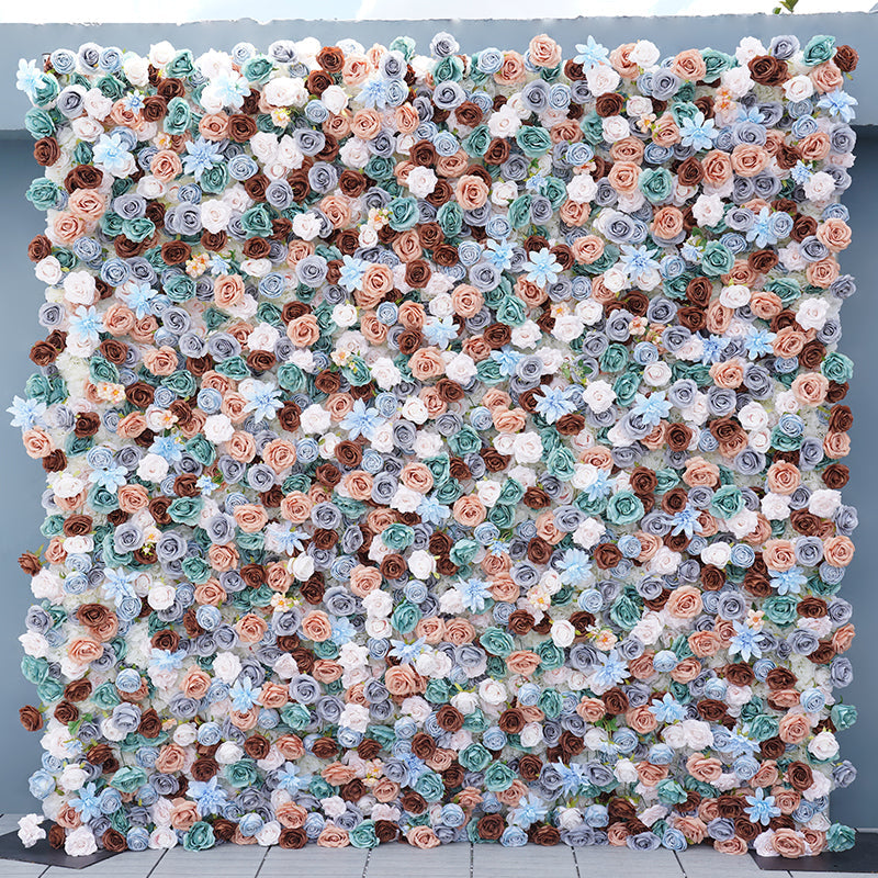 A7823 Blue Brown Rose Wedding Backdrop Decor Cloth Curtain Flower Wall