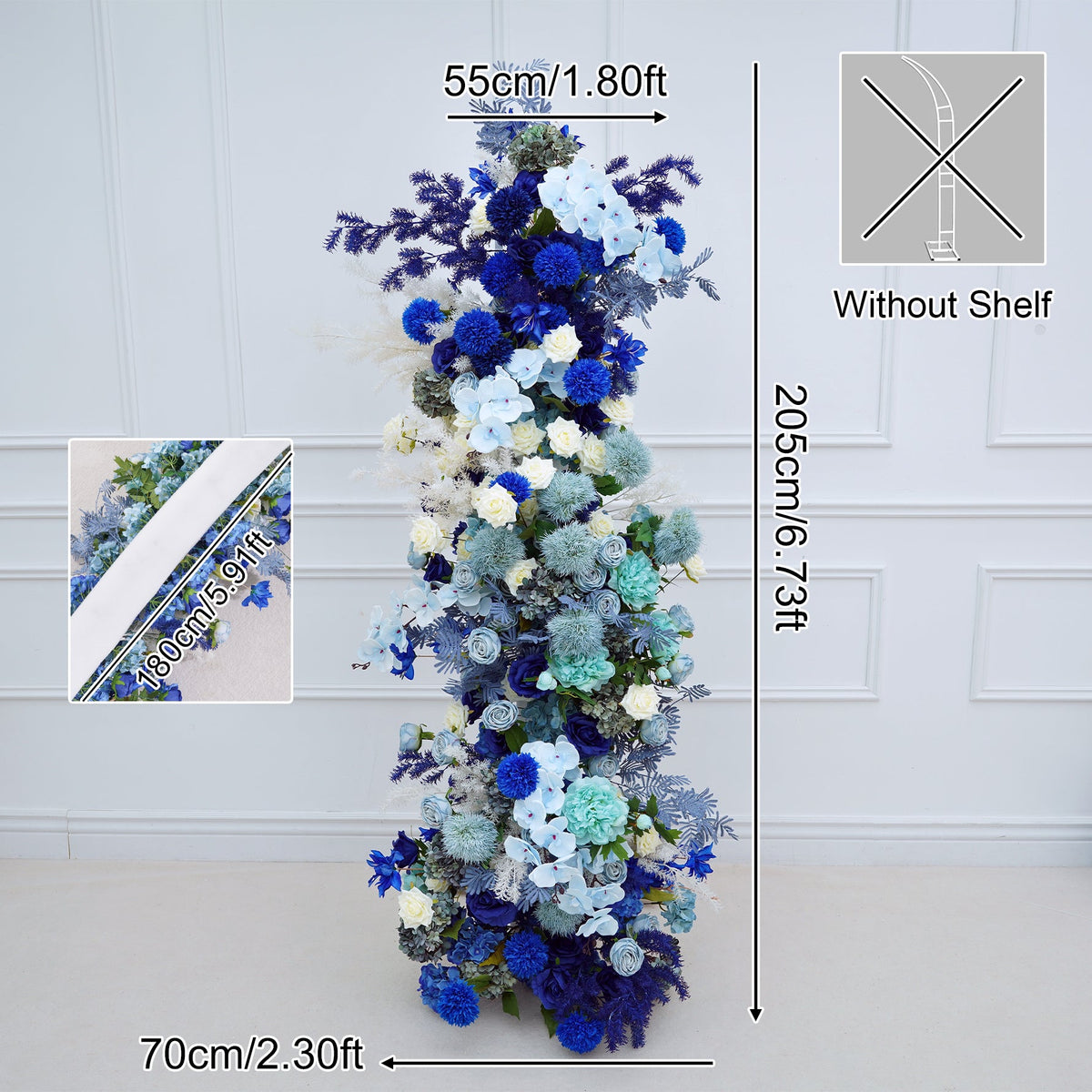 A8846 Blue Hydrangea Orchid Floral Arrangement Flower Row Wedding Backdrop Decor