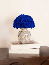 Preserved Rose in Blue & White Porcelain Vase: Handmade Asian Home Decor