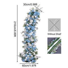 A8858 White Rose Blue Hydrangea Horn Arch Decor Wedding Backdrop Floor Flower Props