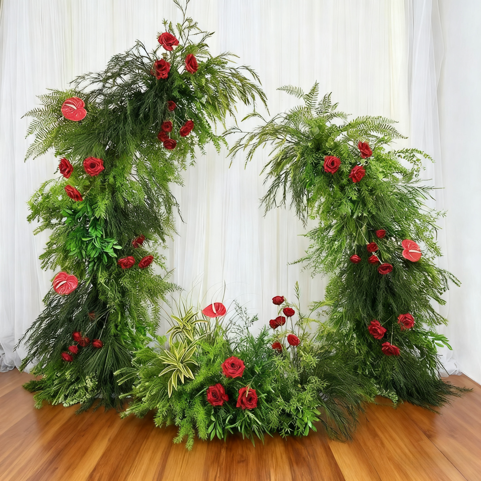 Handmade Green Plant And Multi-color Flower Arch With Stand: Christmas & Event Decor (7.5ft x 7ft)